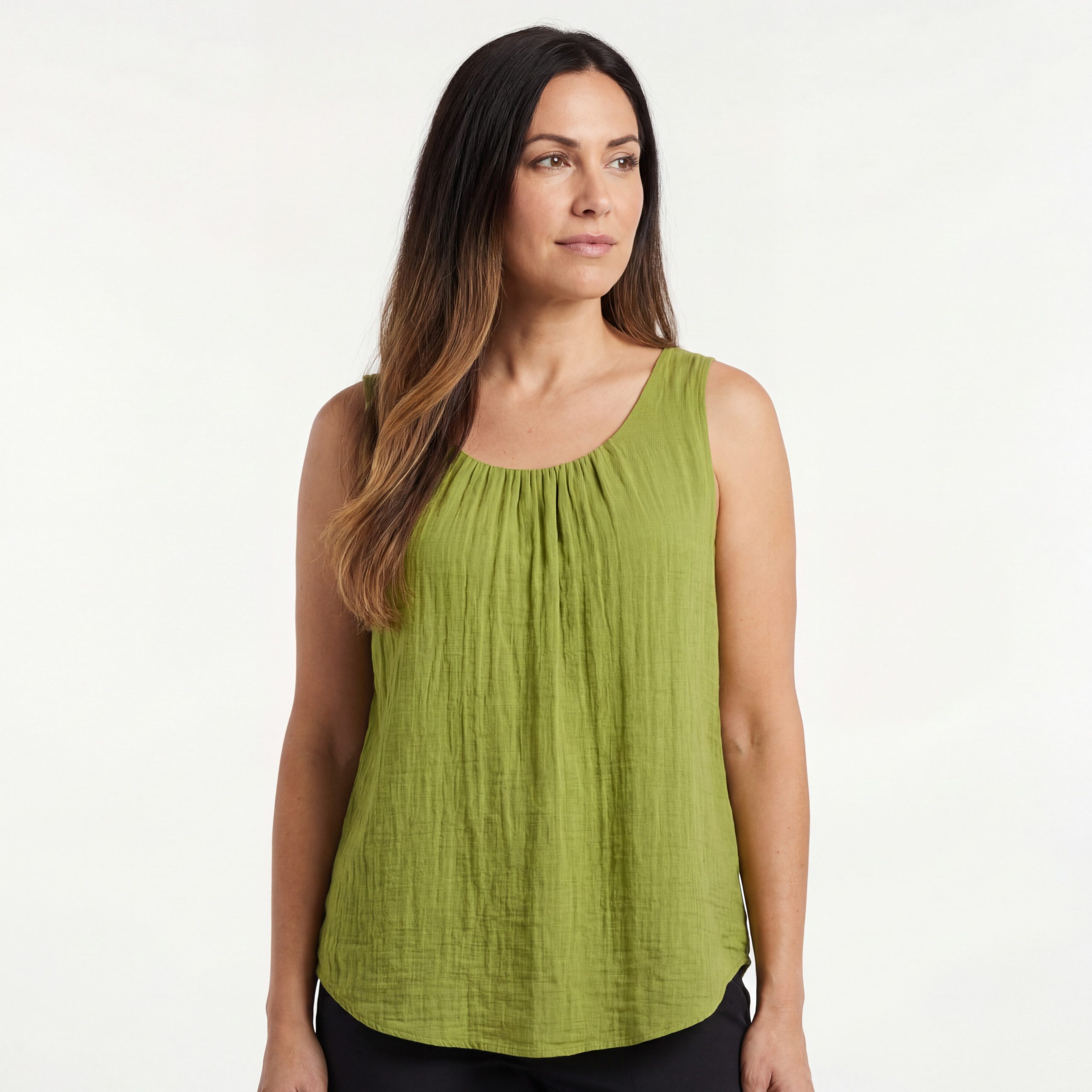 OriginalYou Trägertop Damen Sommer Top Leinenoptik blickdichtes Oberteil mit Innentop Größen von 36 bis 48, Unifarben, Rundhals