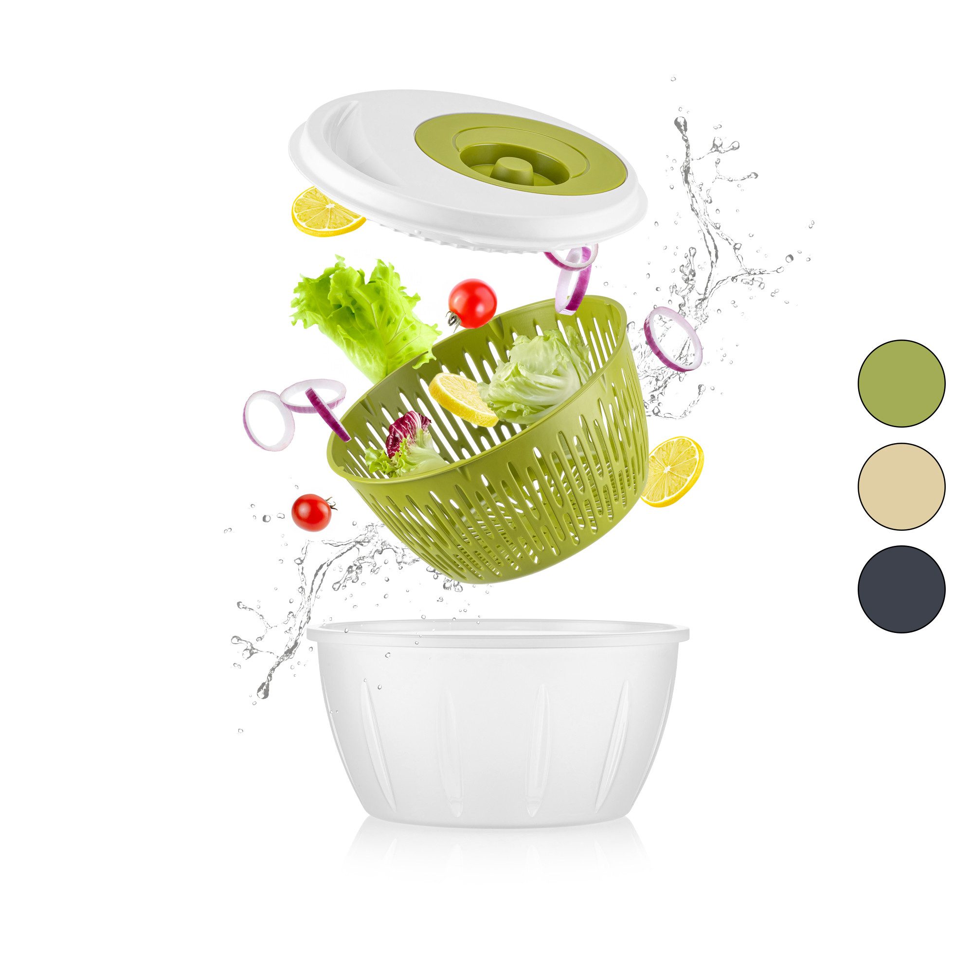 hausleben Salatschleuder Salatspinner mit Deckel, Abtropfsieb & Schüssel– Gemüse & Kräutern, (3-in-1 Set, Salatschüssel Set zum Waschen und Trocknen von Salat), – Bild 2 von 5