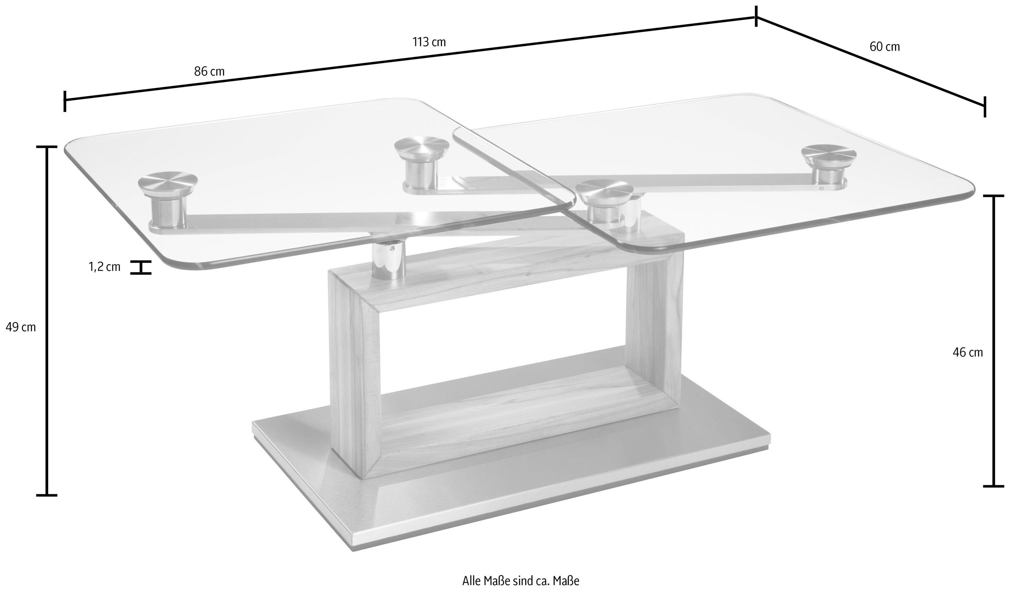 160cm HASSE MÖBEL 7660, auf Couchtisch Asteiche ausschwenkbar COLLECTION