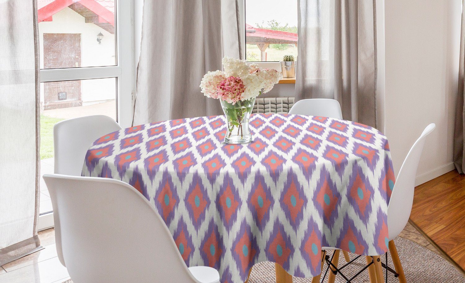 Esszimmer Kreis Ikat Boho Abdeckung Dekoration, Pastelltöne Klassische Abakuhaus Küche Tischdecke für Tischdecke