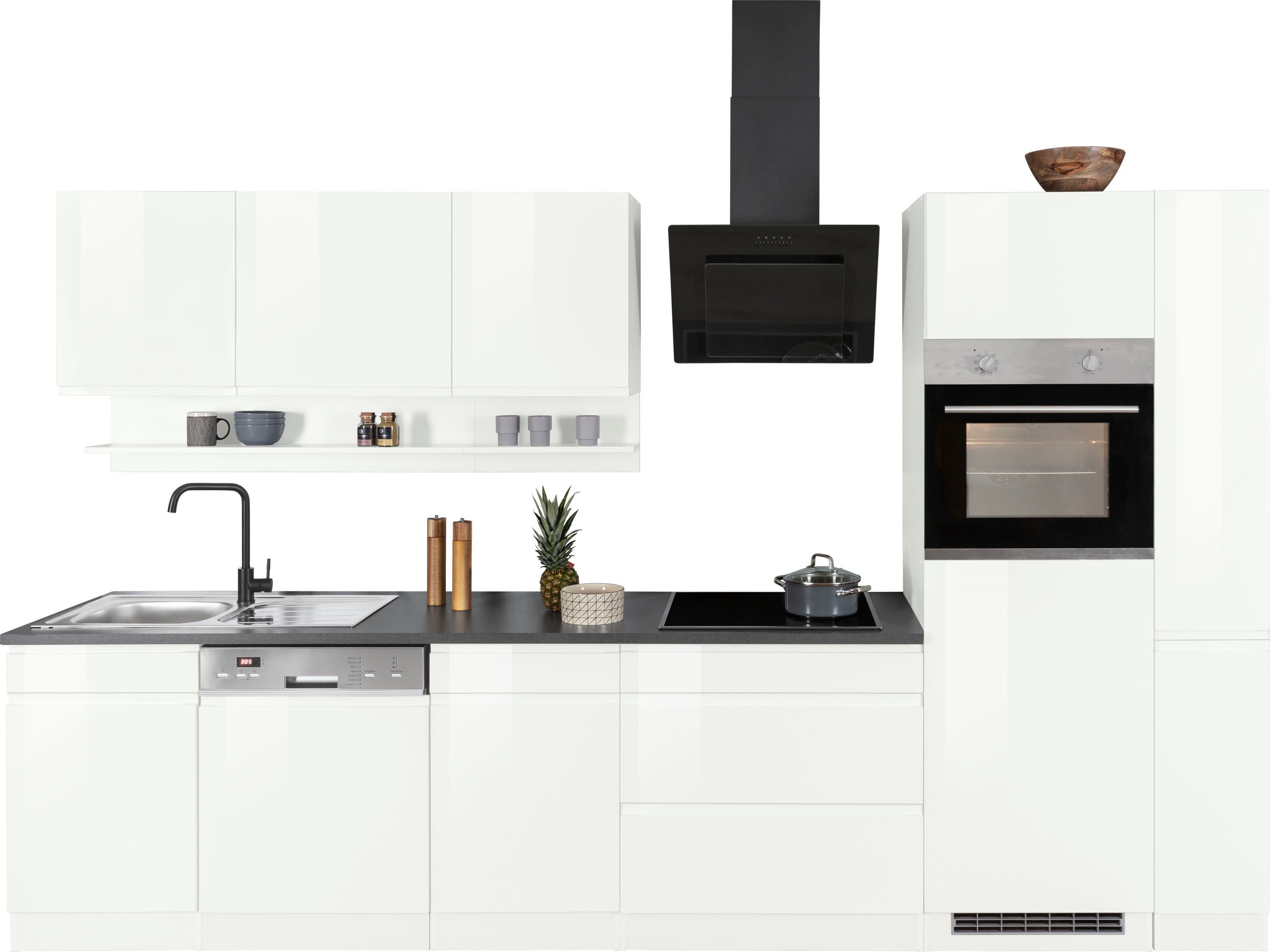 HELD MÖBEL Küche Virginia, Breite 330 cm, mit E-Geräten weiß hochglanz/anthrazit | weiß Hochglanz | weiß | Küchenzeilen mit Geräten