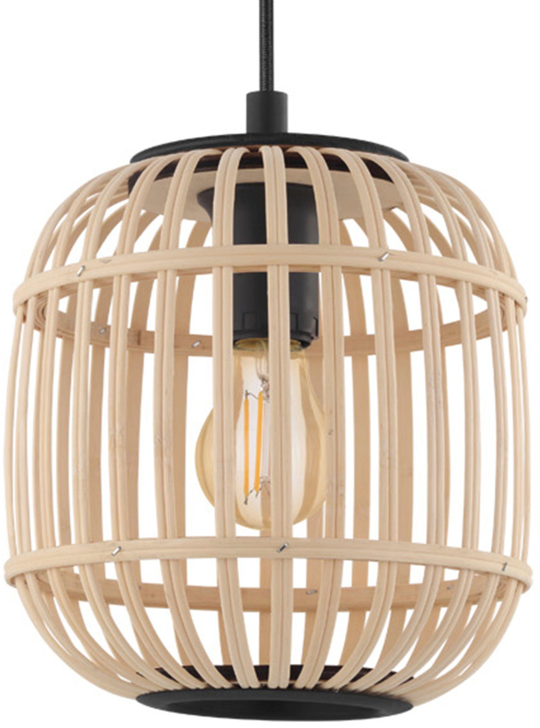 EGLO Hängeleuchte BORDESLEY Pendellampe, E27, Stahl und Holz, Wohnzimmerlampe, Lampe, ohne Leuchtmittel, Schlafzimmer, Esstischlampe, H110 x Ø21cm, schwarz, natur, 1X28W exkl.