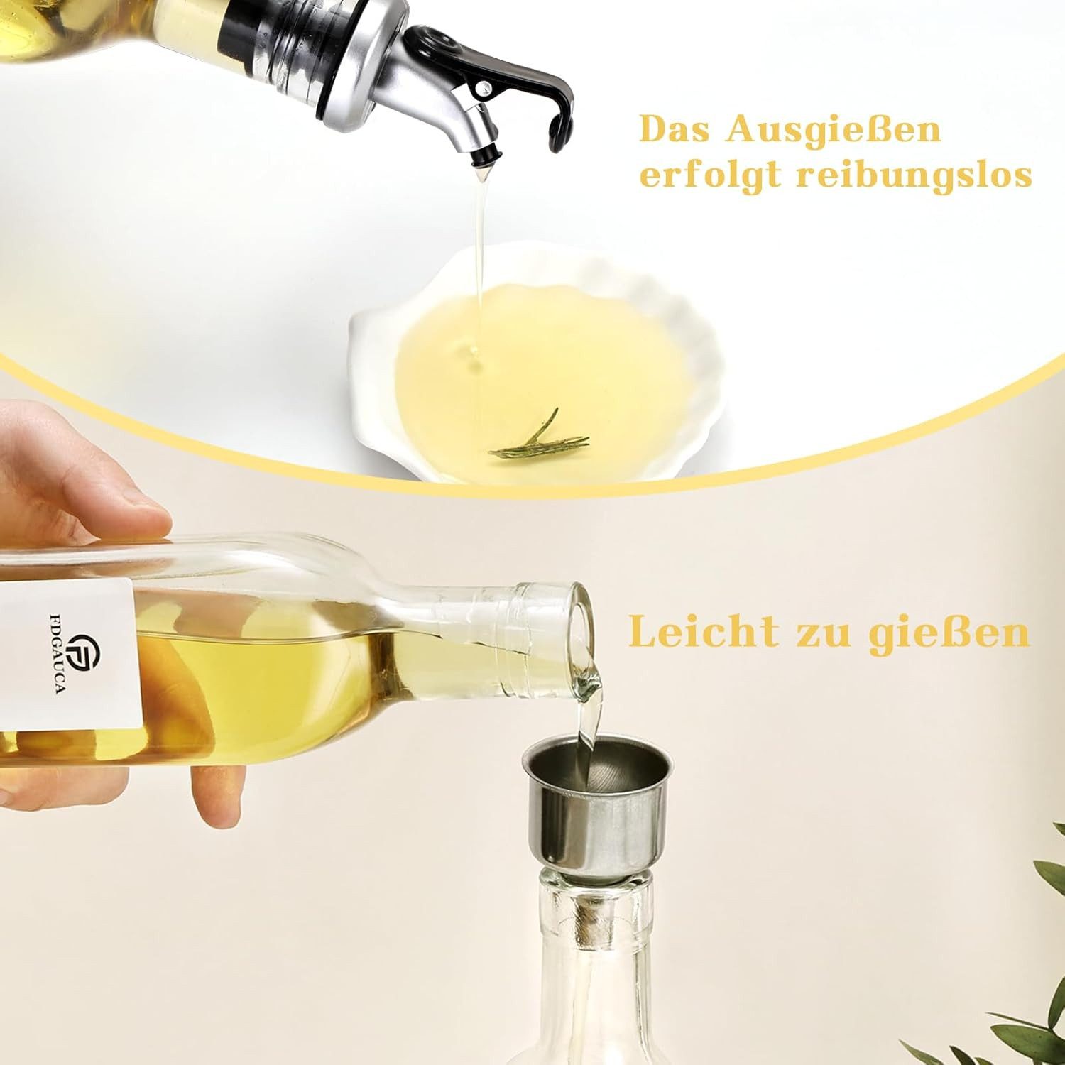 KingLux Ölspender 4Stk.Essig und Ölflaschen Set 500ml mit Rein Natürlich Bambus Regale, (4-tlg) – Bild 4 von 5