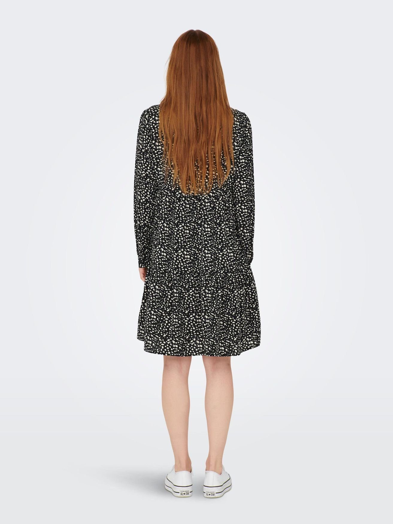 Kurzes Kleid Shirtkleid Tunika (lang) Bluse YONG Gemusterte in JDYPIPER 4536 de JACQUELINE Langarm Schwarz-6