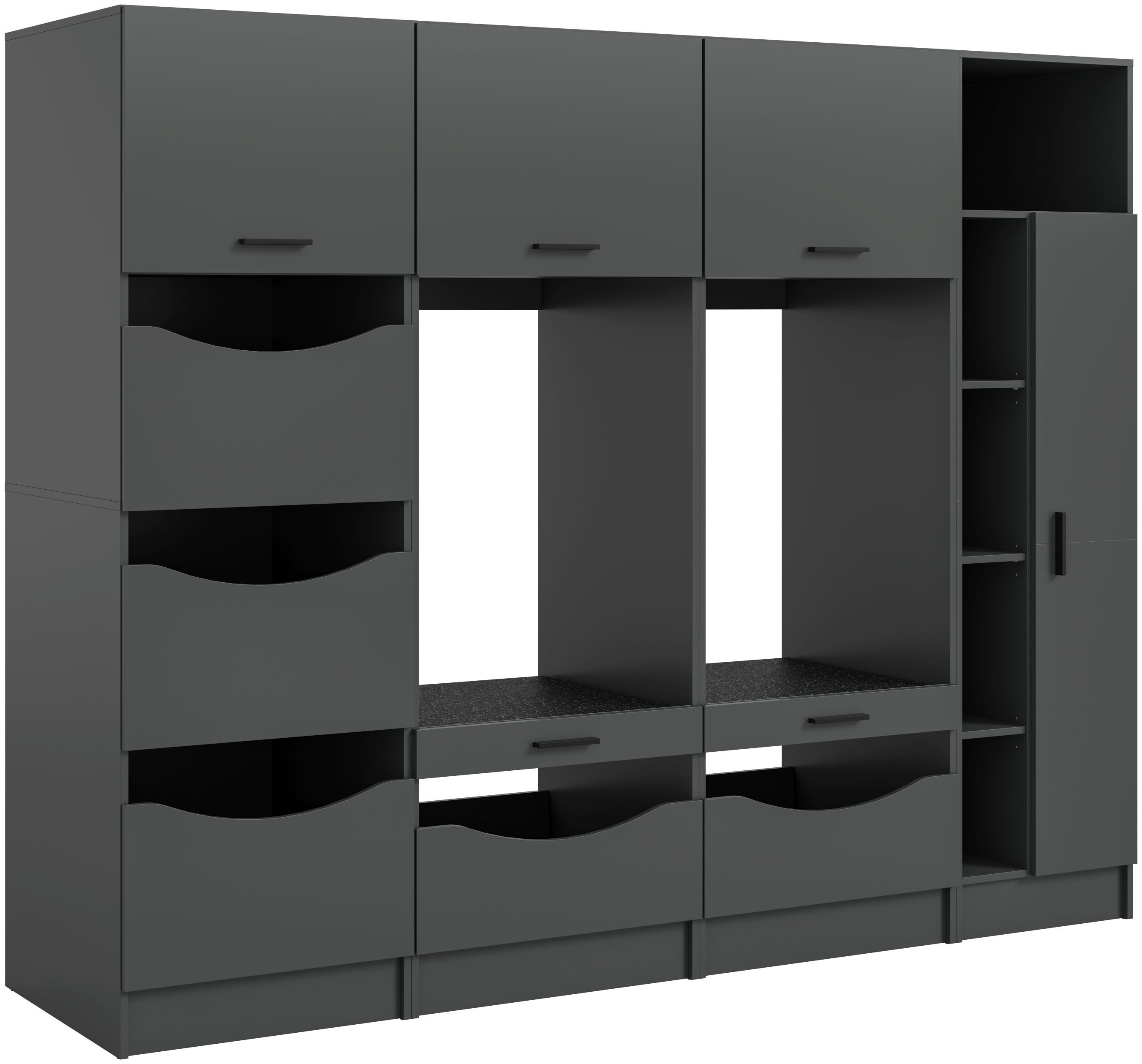 xonox.home Aufsatzschrank (4tlg. Set inkl. Wäsche-, Waschmaschinen-, Universalschrank) anthrazit Nachbildung Melamin beschichtet modern 242x195x68 cm