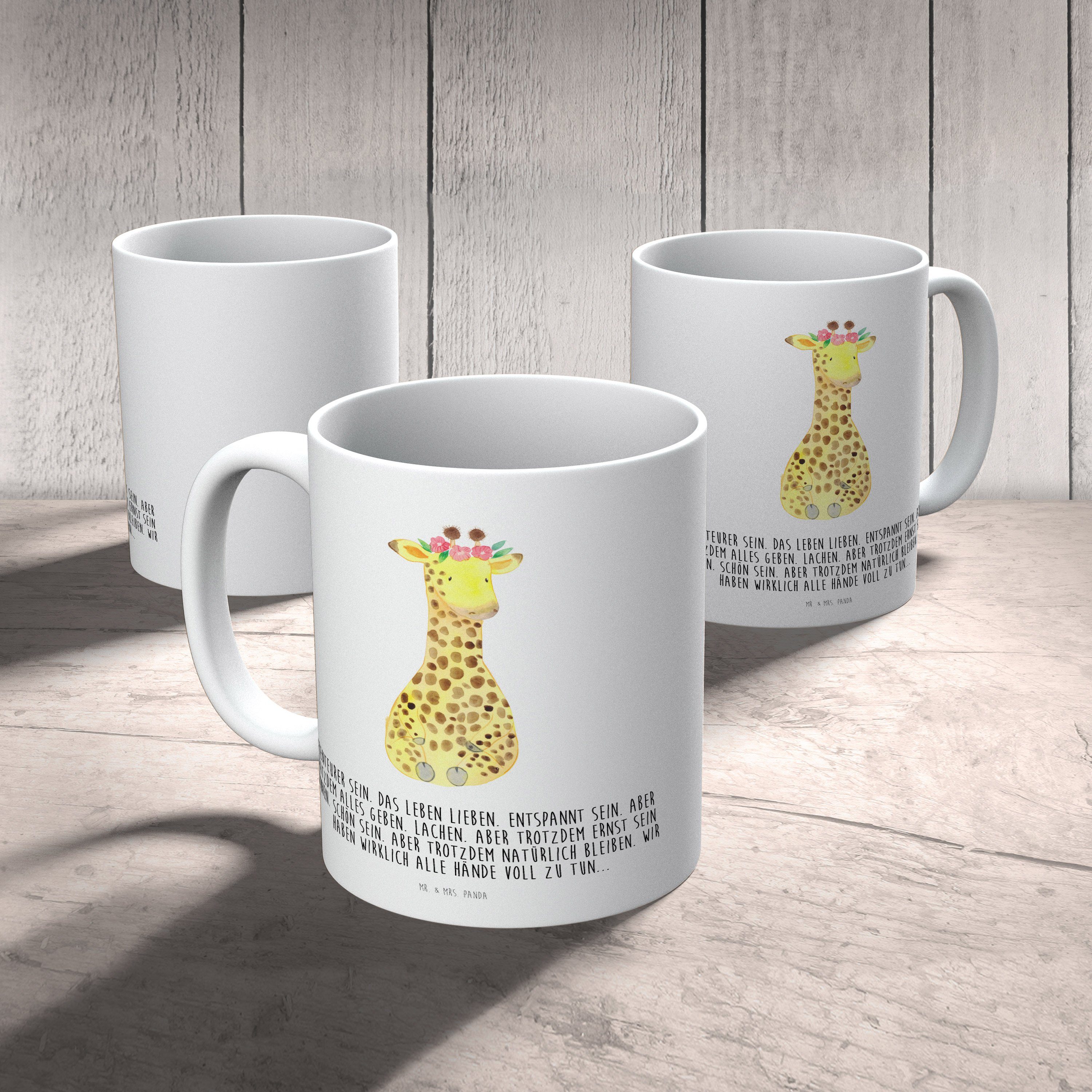 Mr. & Mrs. Panda Geschenk, Blumenkranz Giraffe Kunststoff Kinderbecher Weiß Tasse, - - Wildtiere, T, Kunststoff