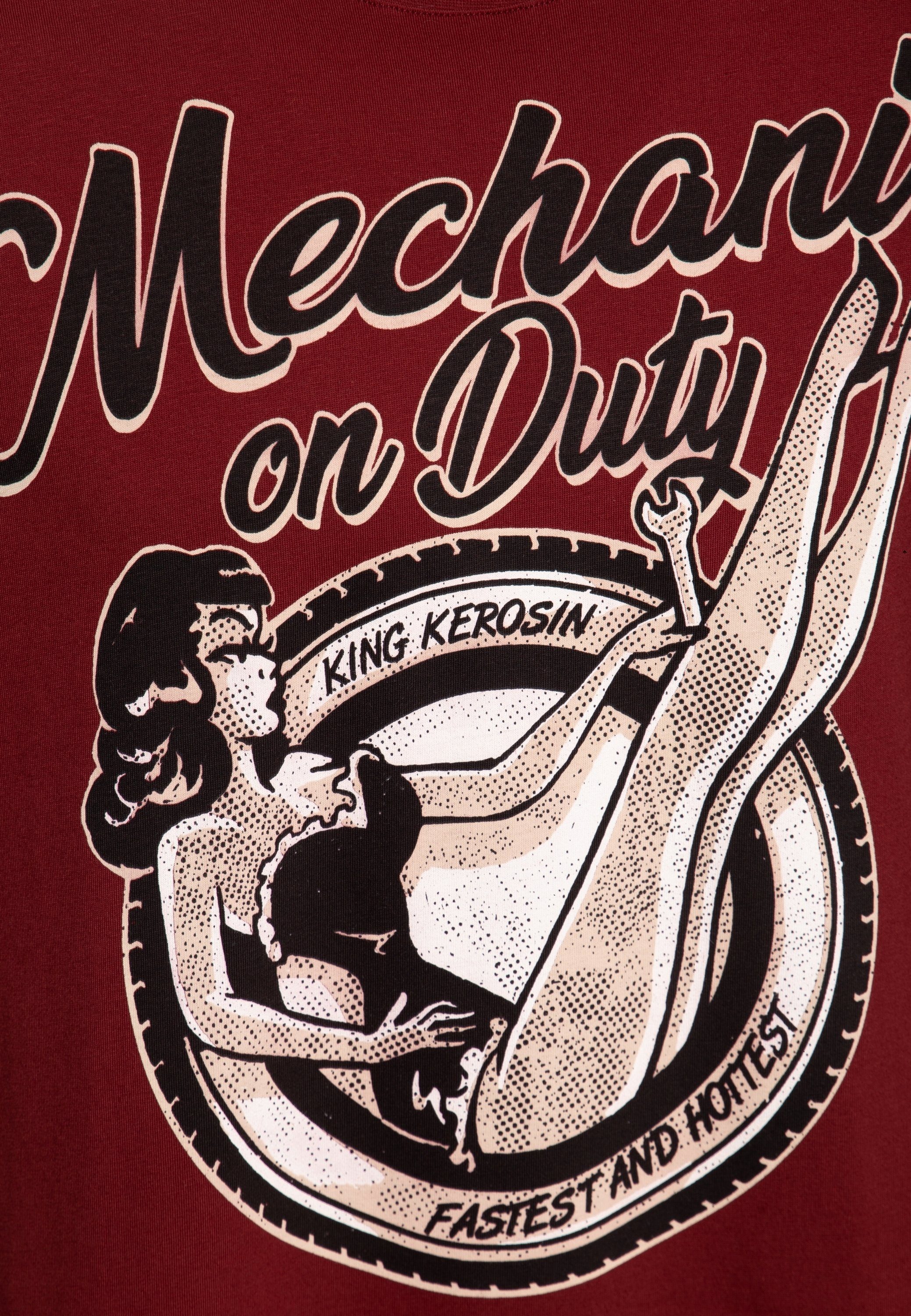 Stil Mechanic weinrot (1-tlg) Duty im on front Pin-up KingKerosin Vintage Print "Screwdriver" Print-Shirt