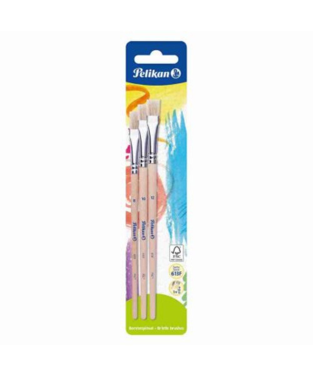Pelikan Malpinsel Pelikan Borstenpinsel Sorte 613F, (Packung, 3 St., Pelikan Produkttypenbezeichnung), Set-Inhalt: 3x Borstenpinsel geeignet für: Deckfarbkästen
