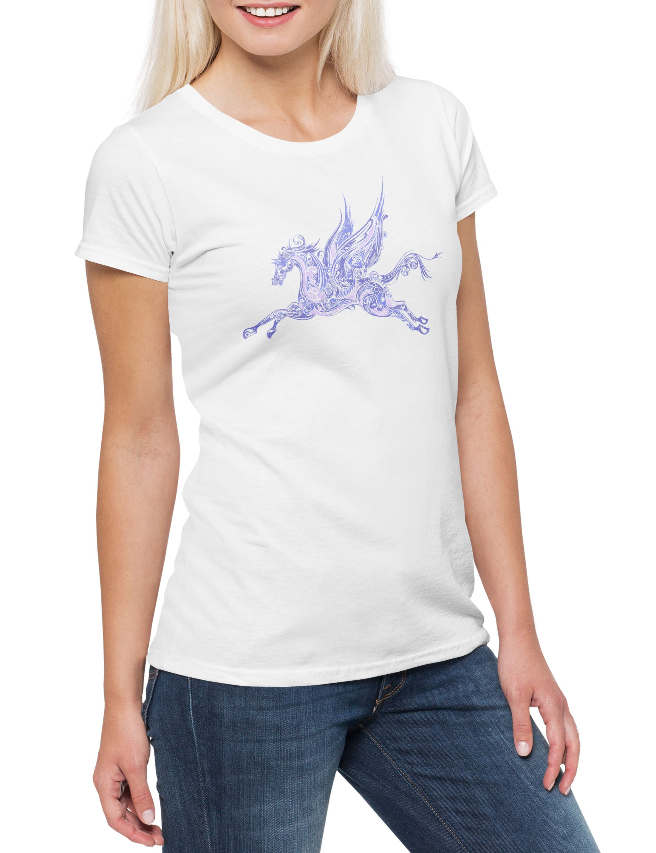 Print-Shirt Winged Horse Damen T-Shirt Pegasus Geflügeltes Pferd Reiter Reitsport