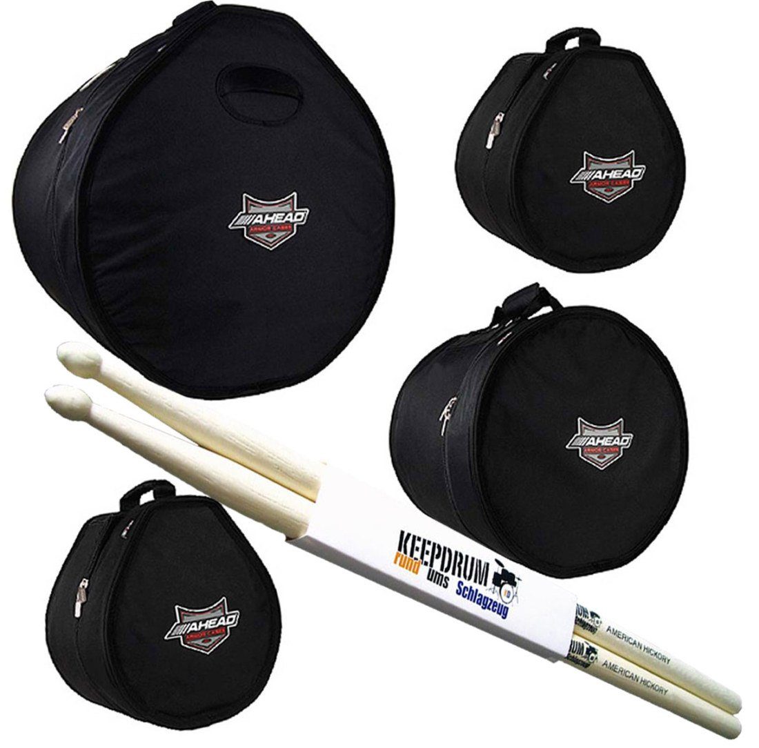 Schlagzeug Ahead Armor ARSET-4 Drum Case Set mit Schlagzeugstöcken
