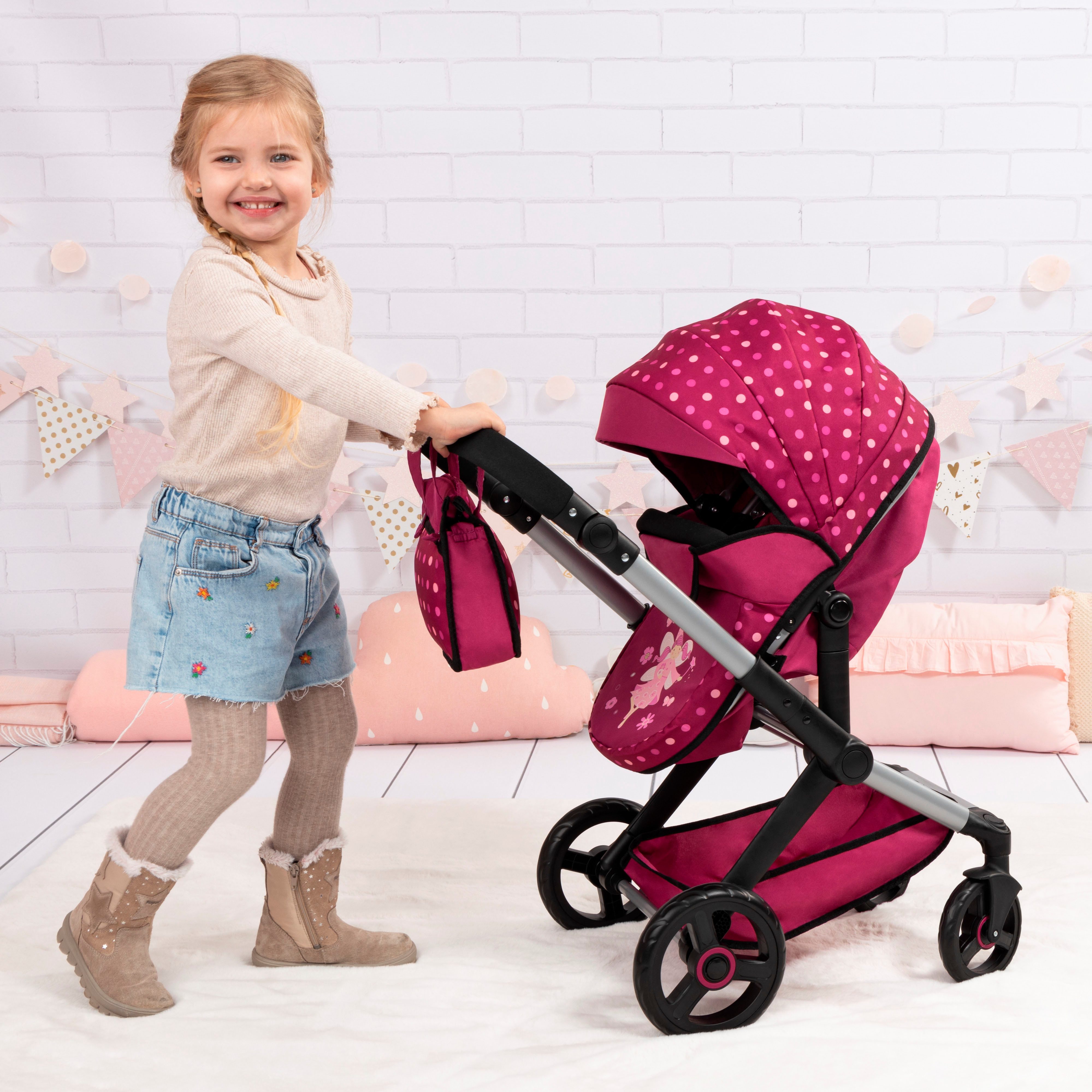 Bayer Kombi-Puppenwagen Xeo Mega, bordeaux, (Set) – Bild 5 von 5