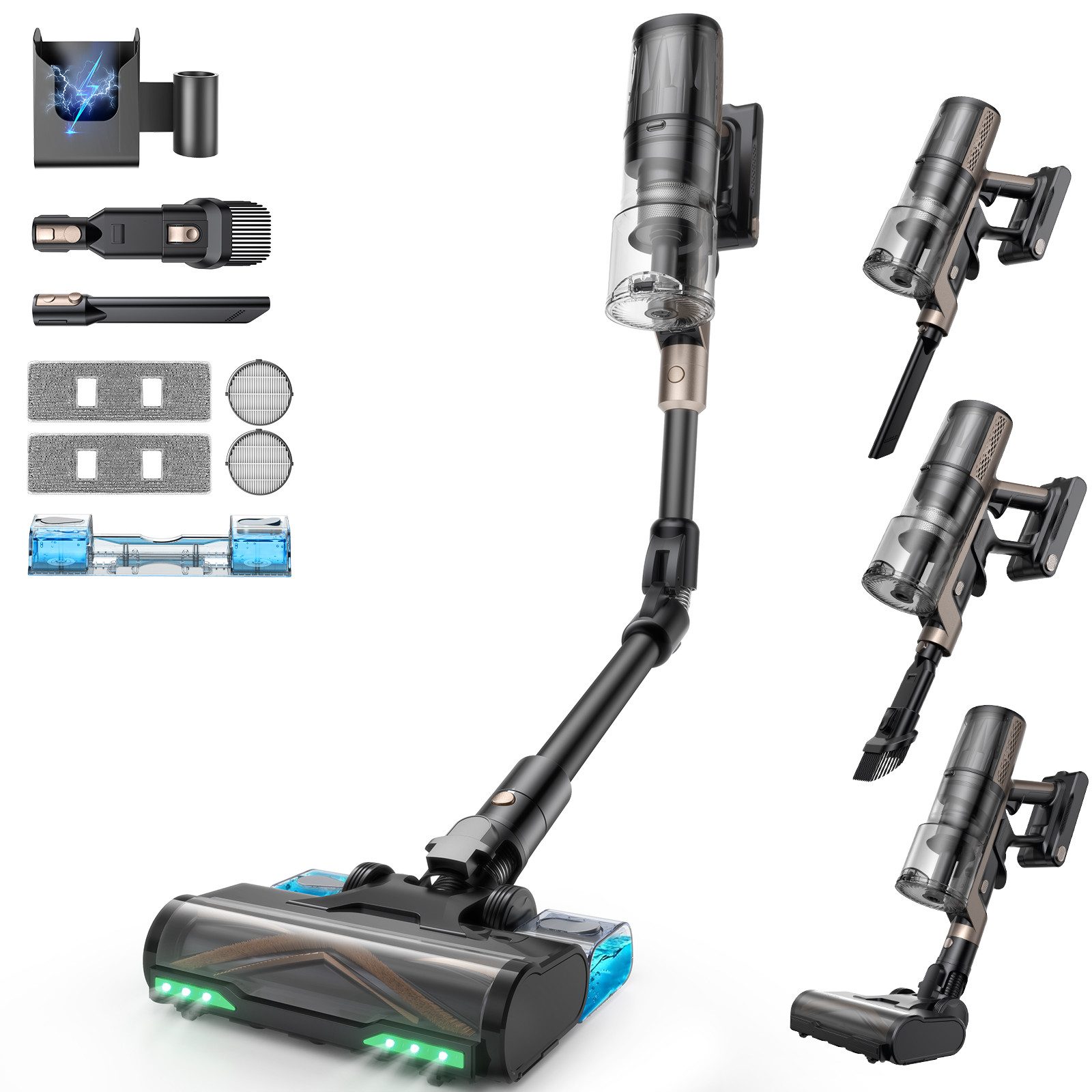 Proscenic Hand-und Stielstaubsauger PR20 OnePass 70KPA/70Min,Anti-Verwicklung&selbststehender Пилосмоки, 680 W, beutellos, mehr Modi, ideal für 230 m² Wohnungen