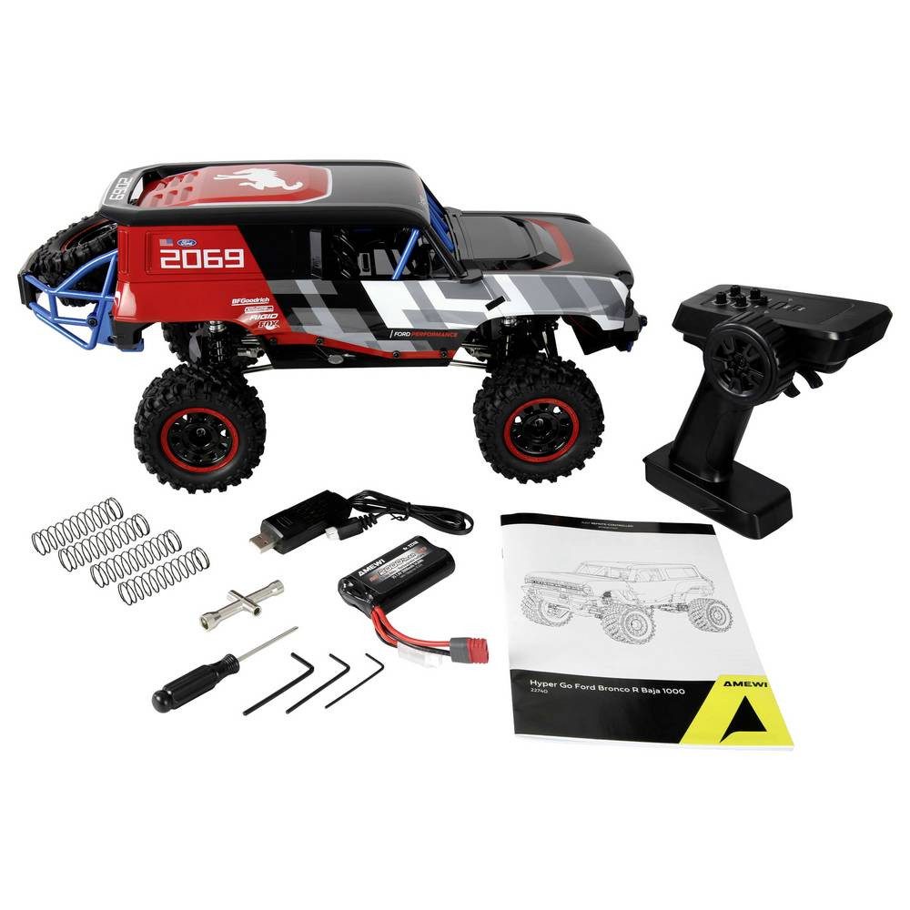 Amewi RC-Auto Hyper GO Ford Bronco Baja 1000 Brushless 1:12 RC Modellauto Elektro, inkl. Akku und Ladekabel, mit Lichteffekt