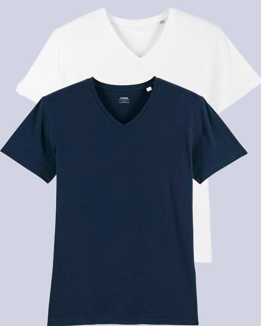 T-Shirt 2er Nachhaltig & für 2er (Spar-Set, T-Shirt Set) Navy/Weiß Fair V Männer, Pack YTWOO