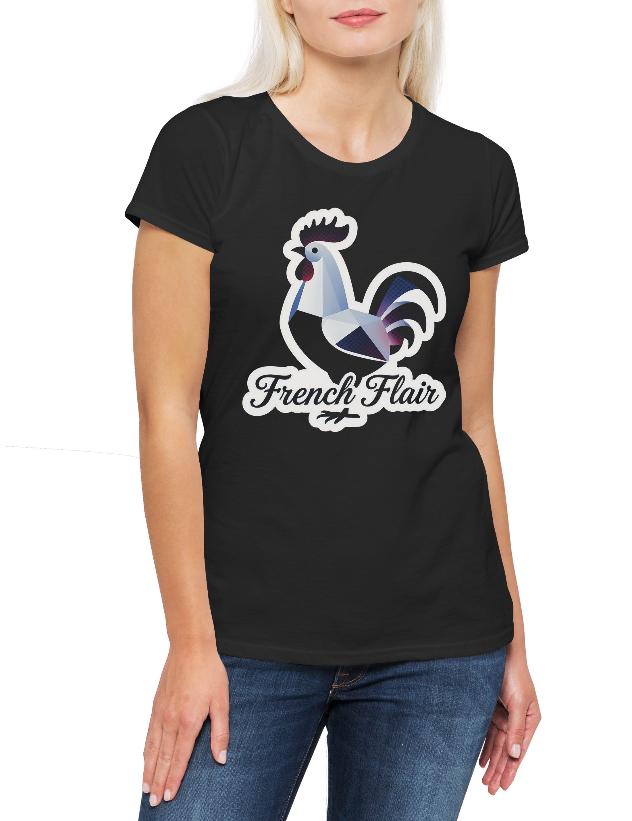 Urban Backwoods Print-Shirt French Flair Damen T-Shirt France Team WM Frankreich Bleu Blanc Rouge (1-tlg) Paris Gaulois Coq Tricolore