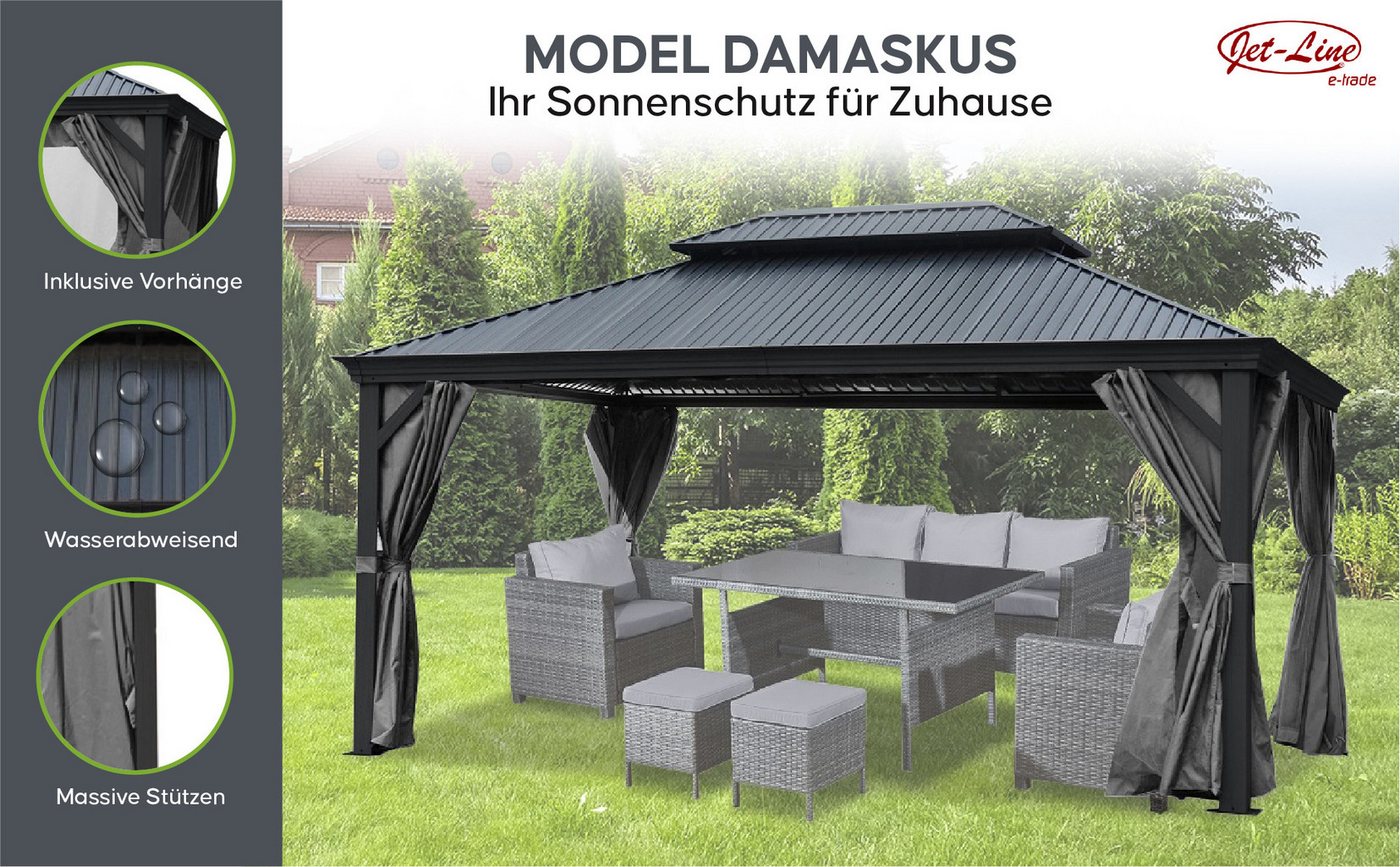 Thumbnail - Jet-Line Pavillon Alu Garten Pavillon DAMASKUS 3x3,65 m mit festem M