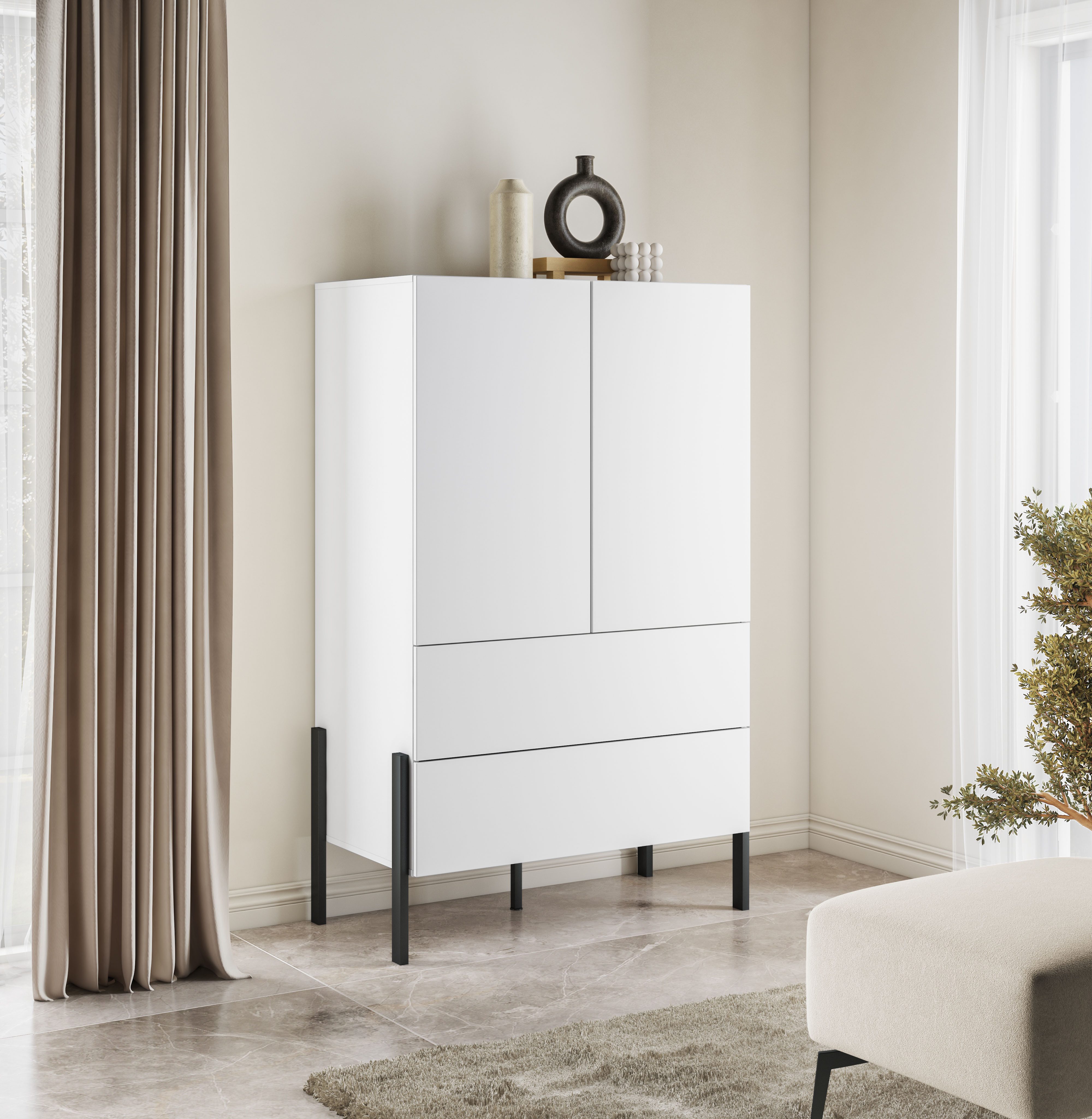 OTTO home Wäscheschrank Jukon, moderner griffloser Kleiderschrank, Metallfüsse, Made in Europe (90x150x50, ideal für kleine Räume oder Nischen) Mehrzweckschrank – Bild 5 von 5
