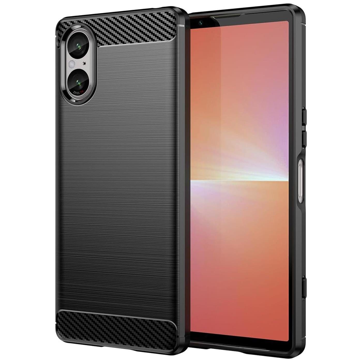 CoolGadget Handyhülle Carbon Handy Hülle für Sony Xperia 5 V 6,1 Zoll, robuste Telefonhülle Case Schutzhülle für Xperia 5 V 2023 Hülle