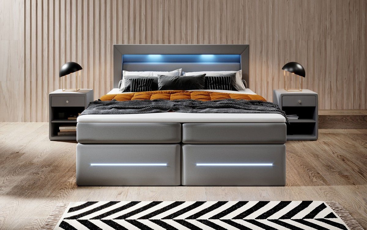 Luxusbetten24 Boxspringbett Sevilla, mit LED-Beleuchtung und Stauraum
