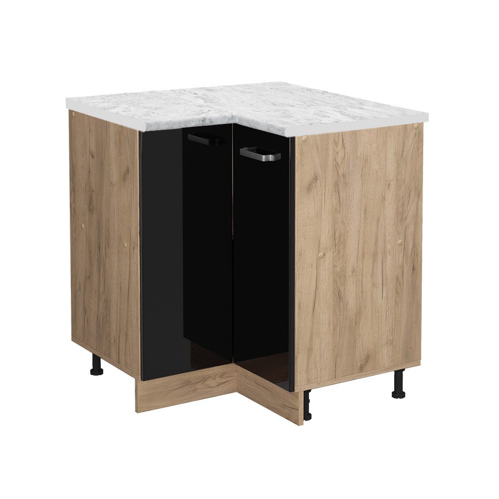 Vicco Eckunterschrank R-Line Schwarz Hochglanz/Goldkraft Eiche 76 cm AP Mar günstig online kaufen
