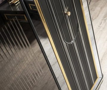 Casa Padrino Kleiderschrank Luxus Art Deco Schlafzimmerschrank Grau / Gold 265 x 67 x H. 220 cm - Edler Massivholz Kleiderschrank mit 6 verspiegelten Türen - Schlafzimmer Möbel - Luxus Qualität