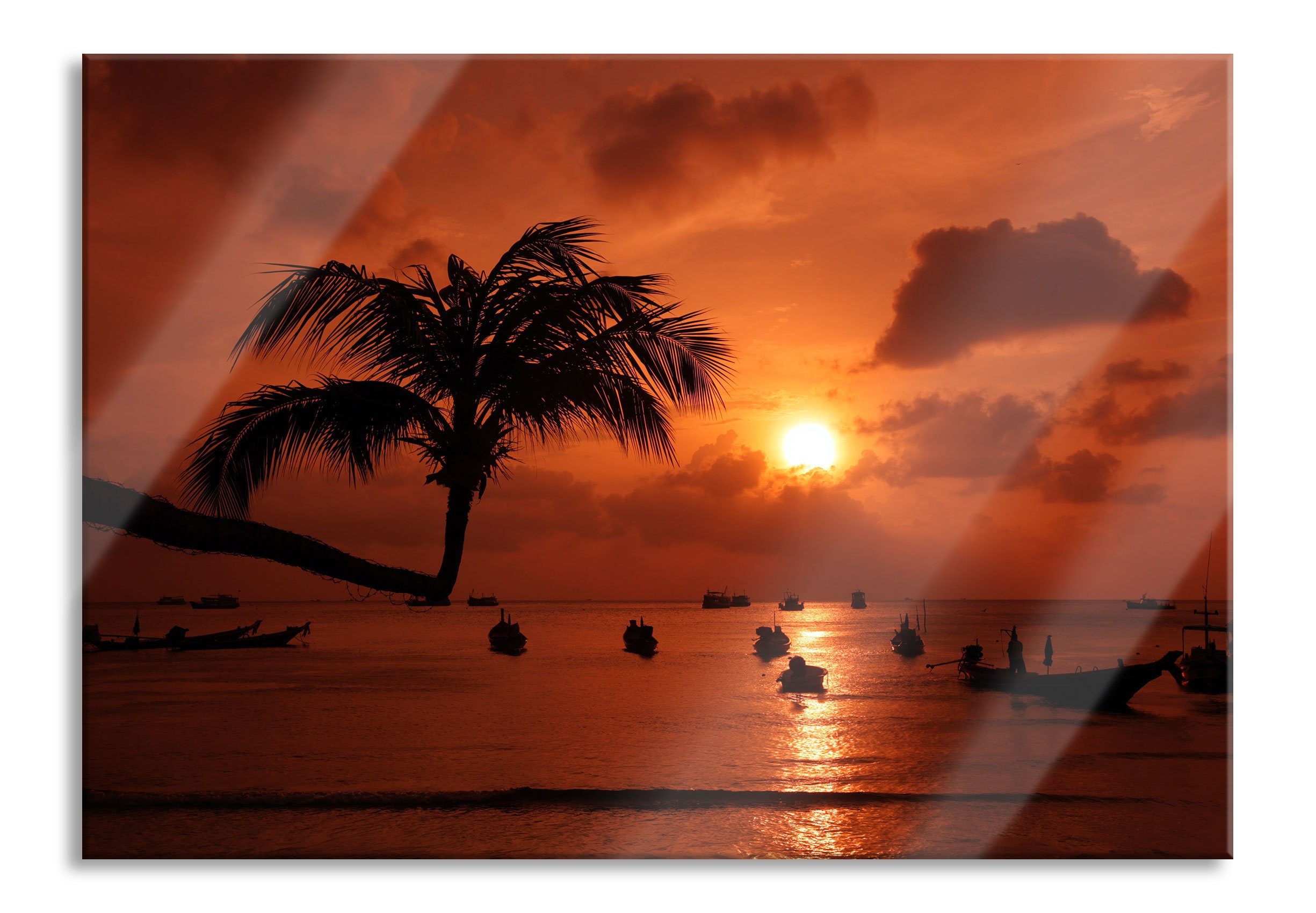 Glasbild Palmen an Traumstrand
