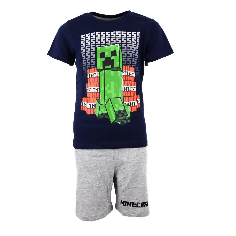 Minecraft Pyjama Schlafanzug Jungen bis Dunkelblau Creeper kurzer 116 152, Motivwahl Gr.