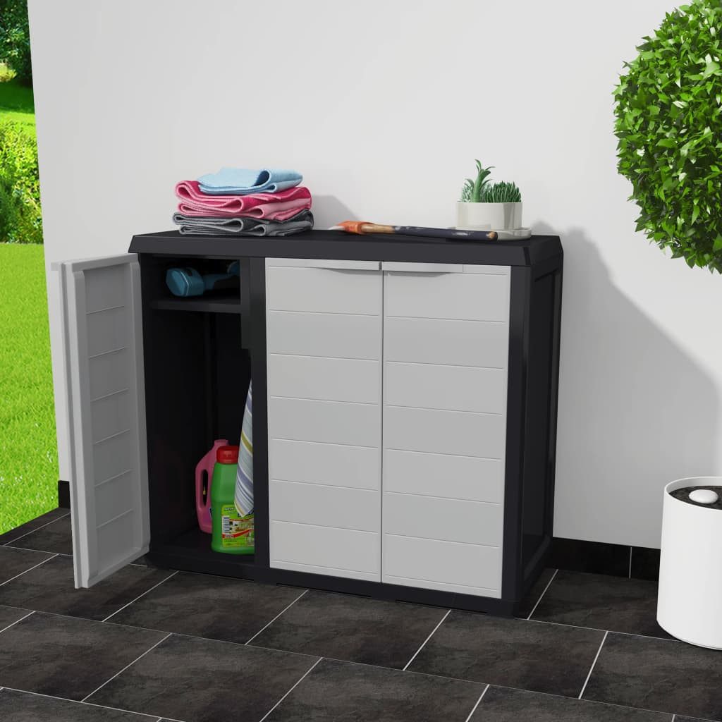 vidaXL Garten-Geräteschrank, Gartenschrank mit 2 Regalen Schwarz und Grau