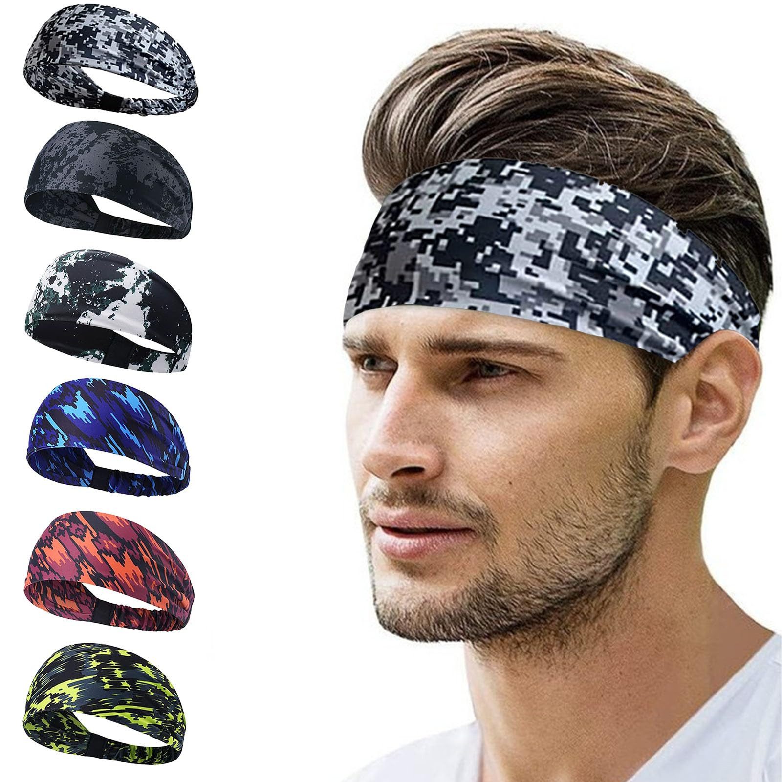 FOUORTUNATE-BEE Stirnband Herren Sportstirnband 6er atmungsaktiv elastisch schweißabsorbierend Sportstirnbänder für Herren zum Laufen Fitness Training OutdoorSport