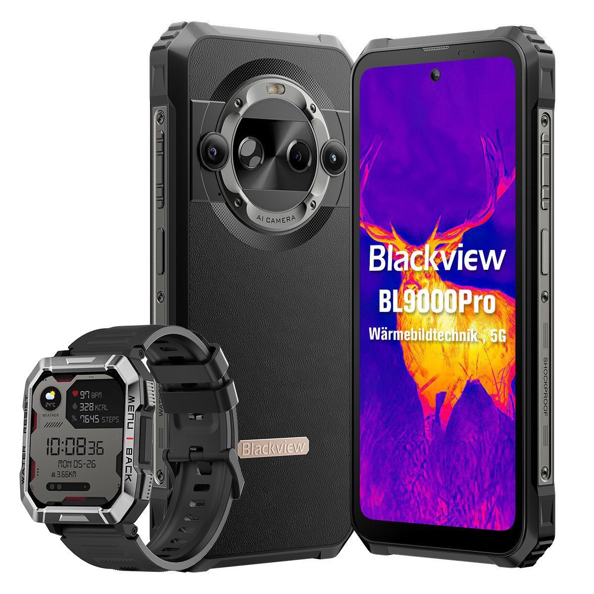 blackview BL9000Pro mit Wärmebildkamera incl. W60 Smartphone (6.78 Zoll, 50 MP Kamera, 2.4K, 5G, 8800 mAh, 120W, NFC, IP69K, mit Wärmebildkamera)