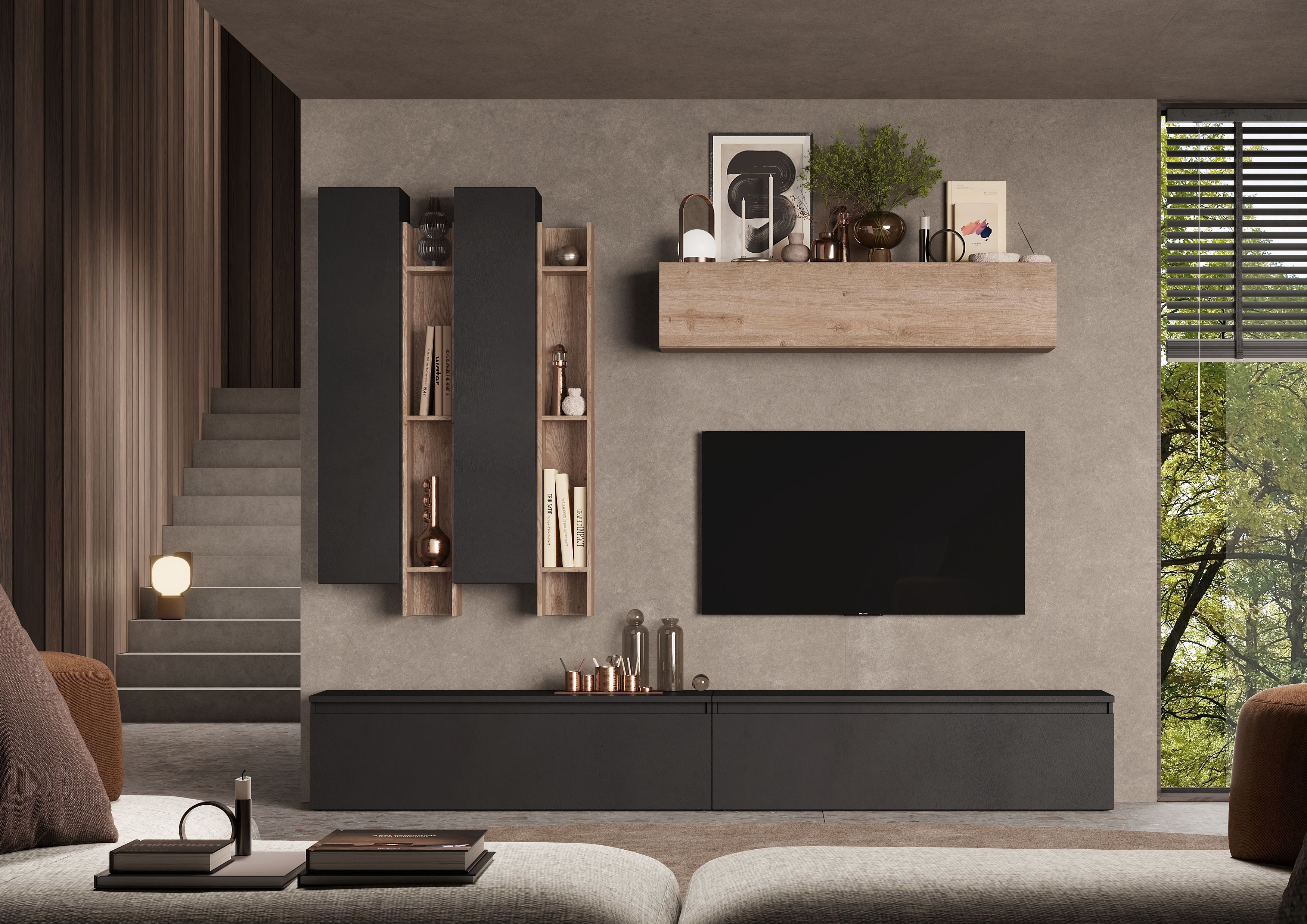 INOSIGN Wohnwand INFINITY, 7tlg. Breite 276 cm, Höhe variabel, Schrankwand, Anbauwand, (7-St), (2x Lowboard, 3x Hängeschrank, 2x Wandregal)