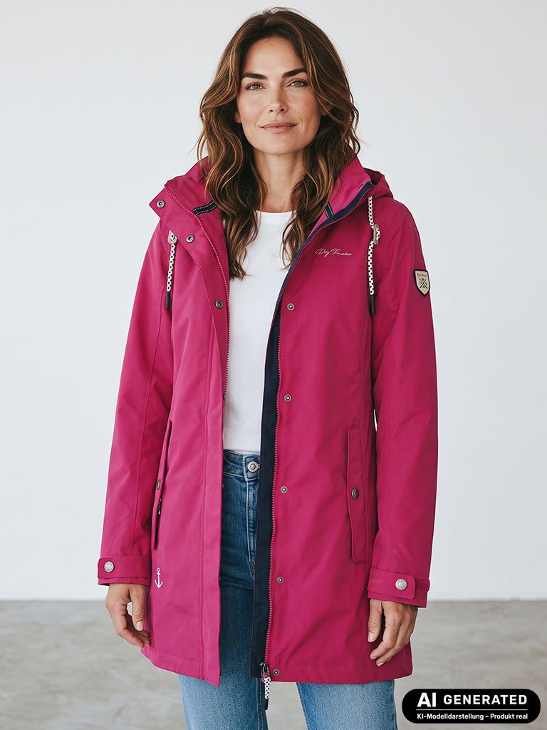 Dry Fashion Funktionsmantel Leer Damen Funktionsjacke Wasserdicht - Outdoor-Jacke Mantel Winddicht Atmungsaktiv, Verschweißte Nähte, Verstellbare und abnehmbare Kapuze