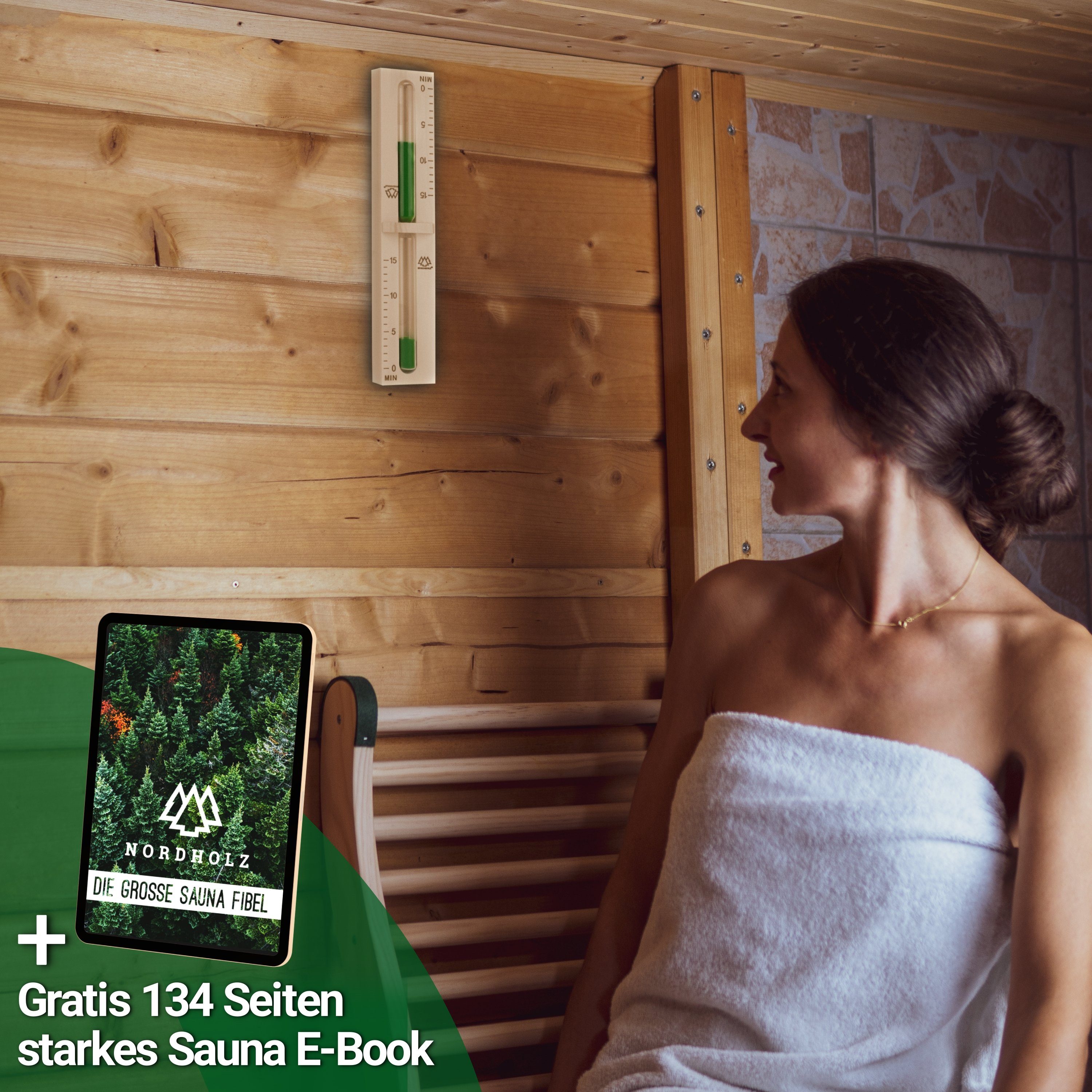 NORDHOLZ Sauna-Sanduhr Sauna Sanduhr 15 verfeinertem (Präzise Minuten Zeitmessung dank Sand)