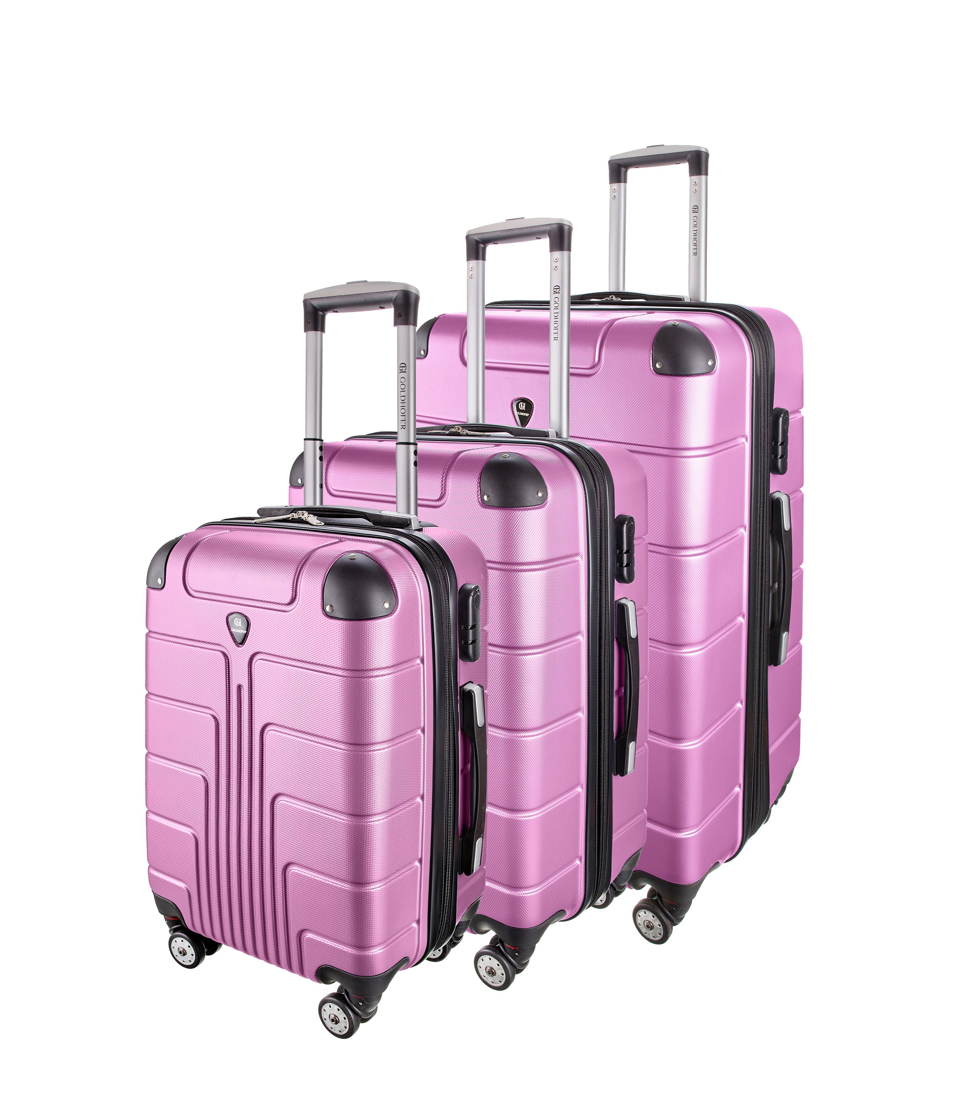 Goldhofer Kofferset verschiedene Modelle in 3 Größen & Farben mit 360° Leichtlaufrollen, (Set, 3 TLG), Außen Material ABS - Wasserabweisend Pink V1