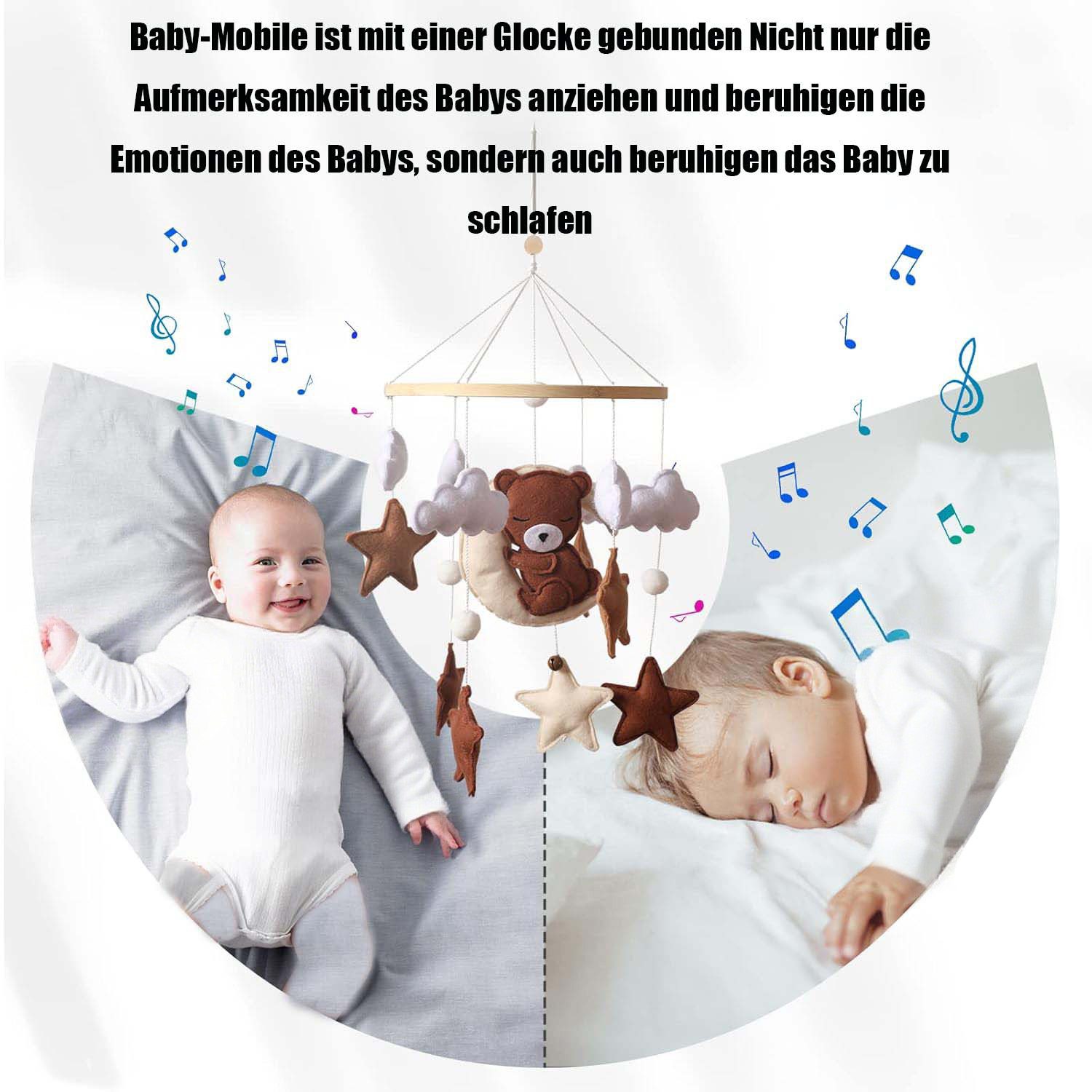 Coonoor Mobile Baby mit Holzring und süßen Tierchen für Babybett Jungen und Mädchen