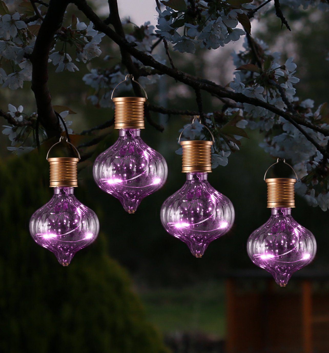 LED Solarleuchte LED Solar Glühbirnen Kugelleuchte für Garten Terrasse Balkon lila 4St.