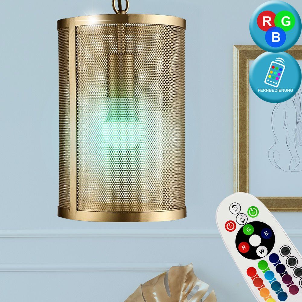 etc-shop LED Pendelleuchte, Leuchtmittel inklusive, Warmweiß, Farbwechsel, Hänge Leuchte Käfig Fernbedienung Decken Lampe Pendel gold