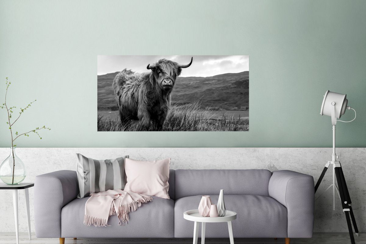 Rahmen, Bild (1 Wasser MuchoWow - Schlafzimmer, Ohne Poster Berg Wohnzimmer, Highlander - für Natur Kuh, Wandposter, St), Schottischer Wanddeko - -