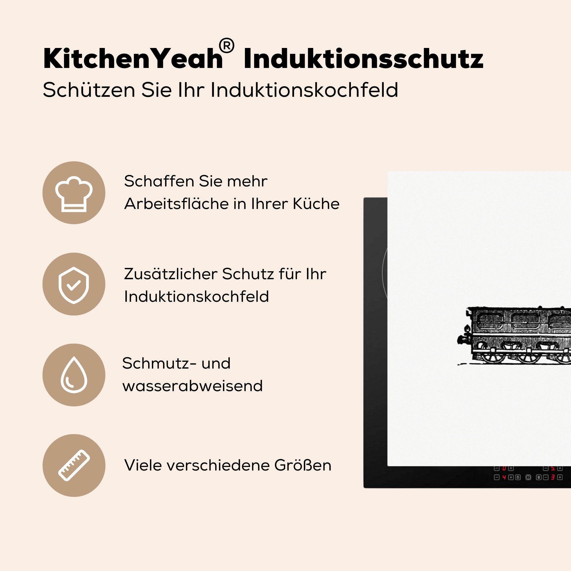 küche, Induktionskochfeld (1 81x52 die Ceranfeldabdeckung Zug - Schutz - Dampfzug, cm, Vintage MuchoWow tlg), Herdblende-/Abdeckplatte Vinyl, für