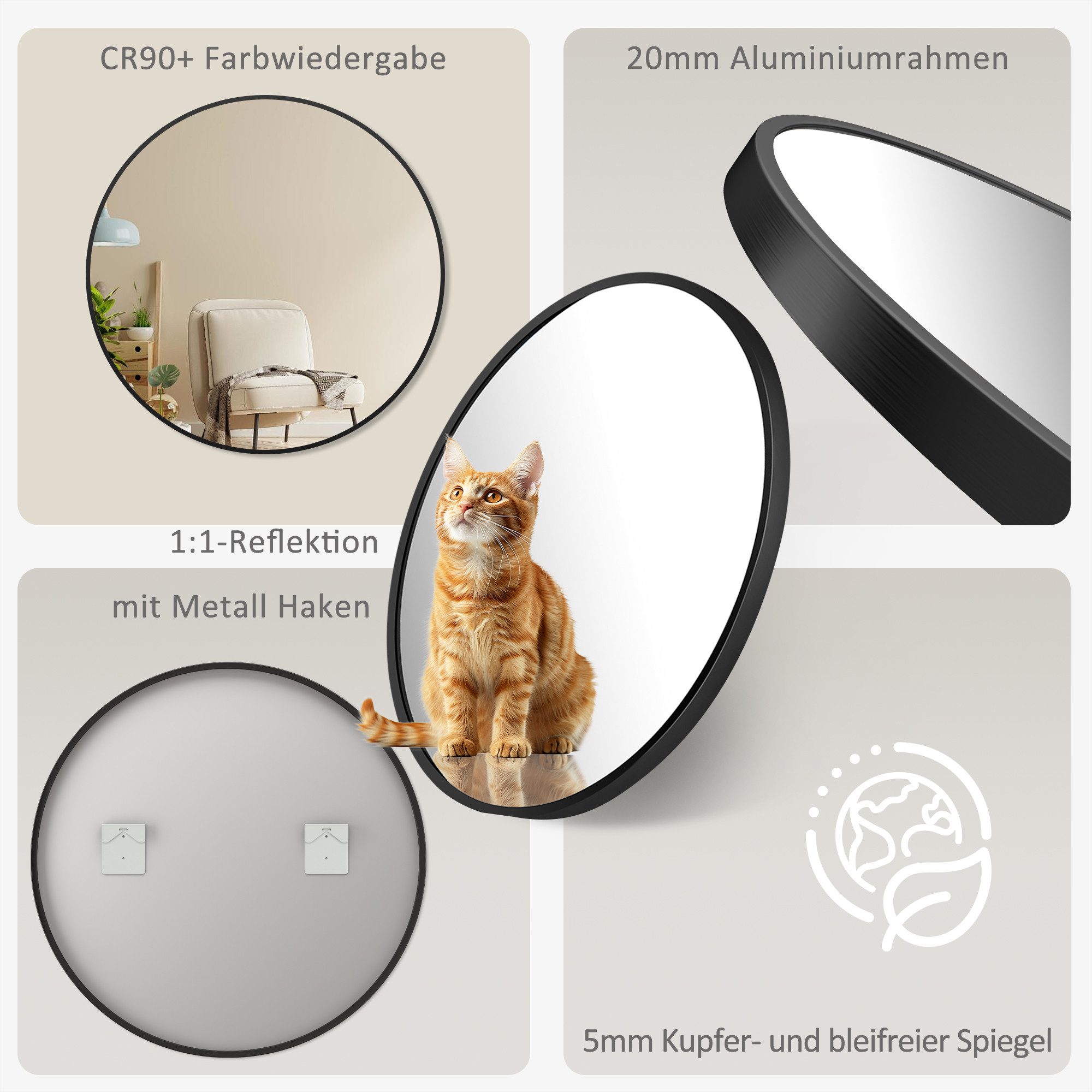 Hopibath Spiegel flur Rund Flurspiegel Wandspiegel Schwarz (Rundspiegel, 40 günstig online kaufen