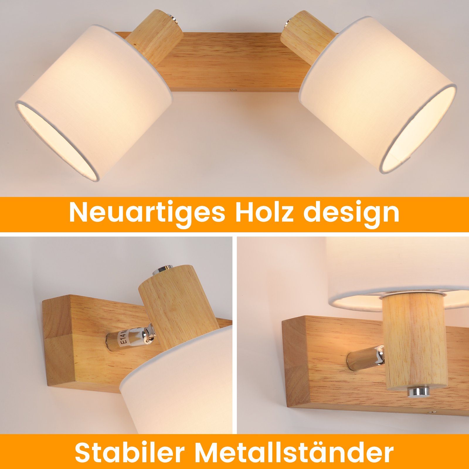 ZMH Deckenstrahler Deckenleuchte Vintage Schwenkbar 350° E14 Wohnzimmer, Augenschutz, ohne Leuchtmittel