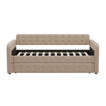 Flieks Daybett, Leinen Schlafsofa Tagesbett 90x200cm mit Ausziehbett 90x190cm