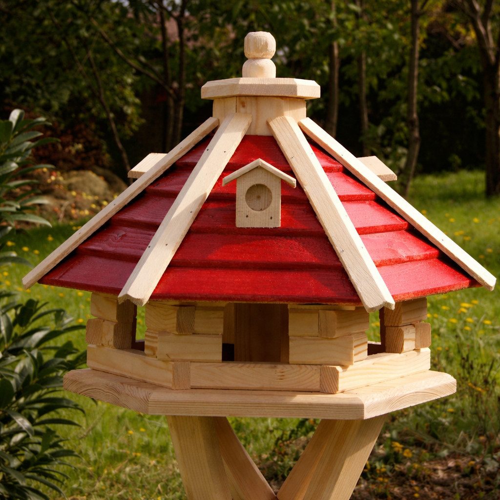 Holzdekoladen Vogelhaus Vogelhaus aus Holz mit Ständer & Solarlicht weiß – sechseckig