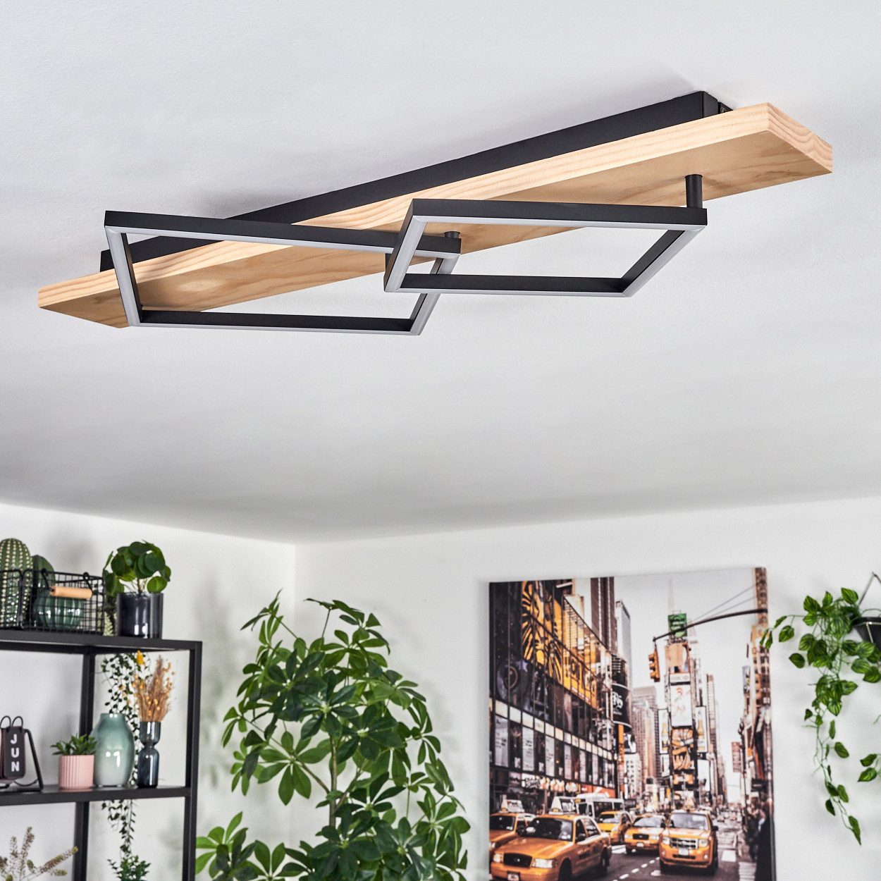 hofstein Deckenleuchte Deckenlampe aus Metall/Holz/Kunststoff in Naturfarbe günstig online kaufen