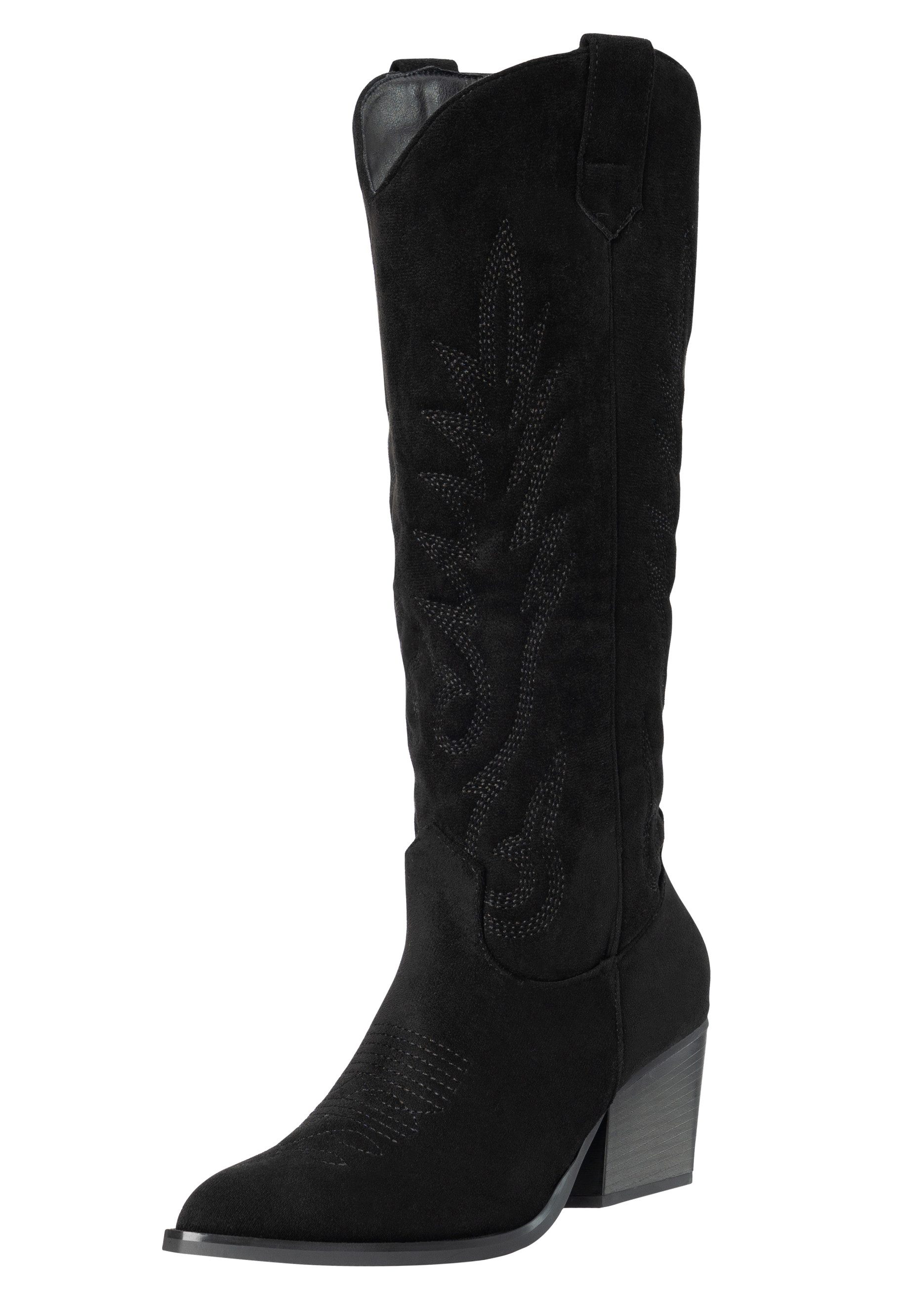 Day Vine Damen Cowboy Boots in Wildlederoptik mit Stickerei & Blockabsatz Stiefel