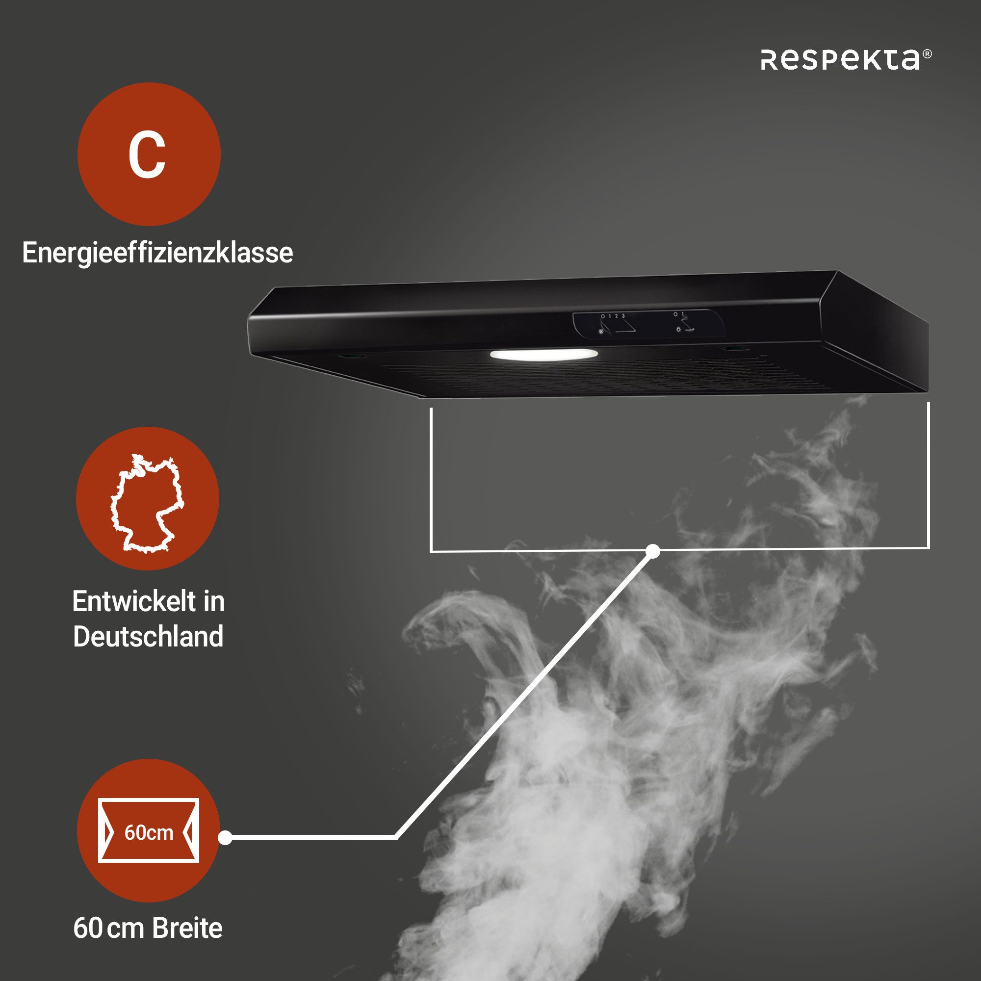 RESPEKTA Unterbauhaube Suna Serie DH640SL Suna, EEK: C, 3 Leistungsstufen, LED-Beleuchtung, Ab- und Umluftfähig