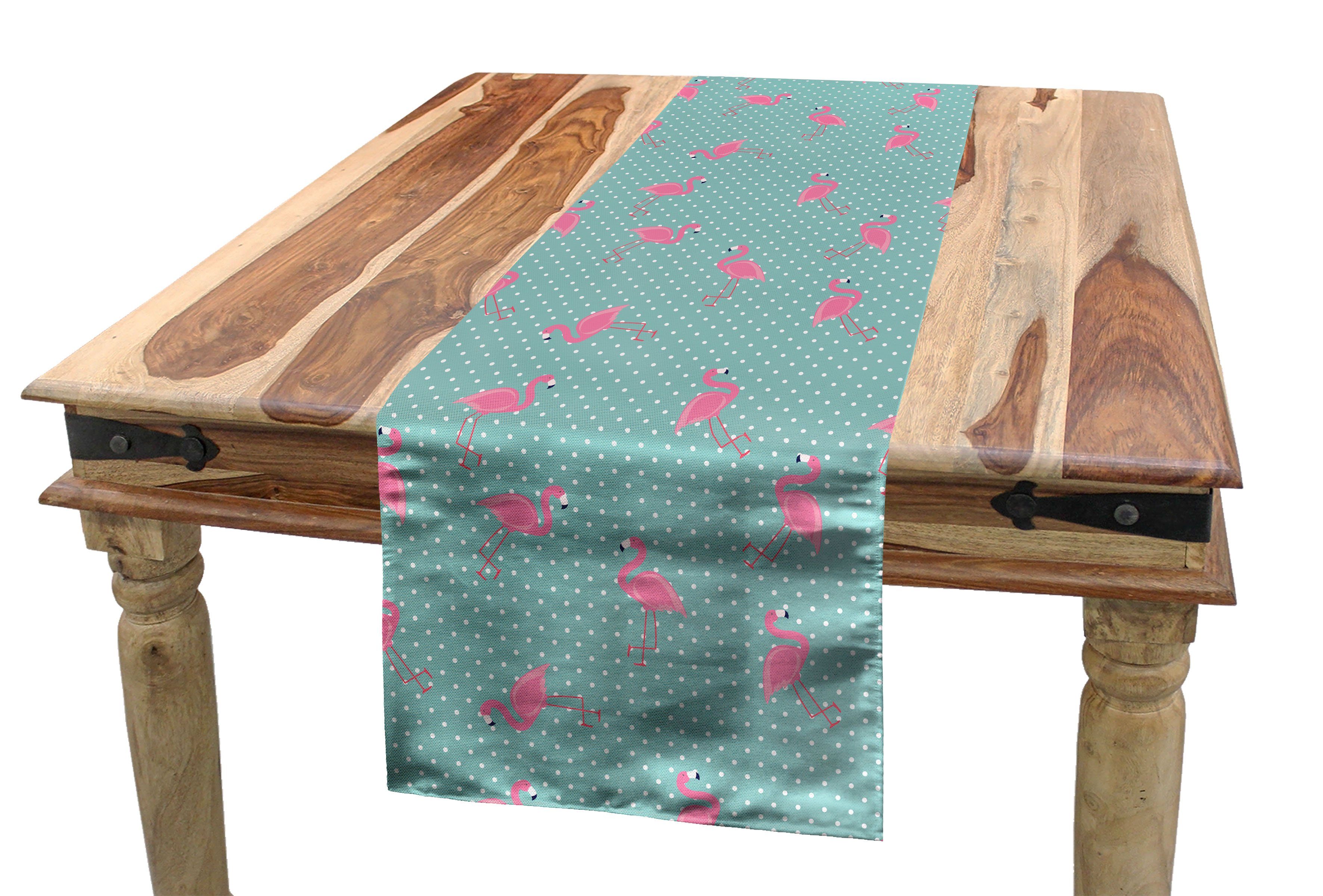 Abakuhaus Tischläufer Esszimmer Küche Rechteckiger Dekorativer Tischläufer, Flamingo Retro Szene Tupfen | Tischläufer