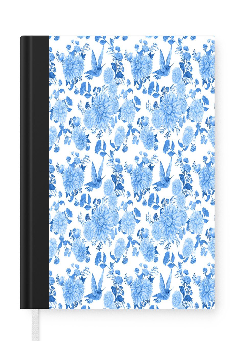 MuchoWow Notizbuch Blumen - Muster - Blau, Journal, Merkzettel, Tagebuch, Notizheft, A5, 98 Seiten, Haushaltsbuch