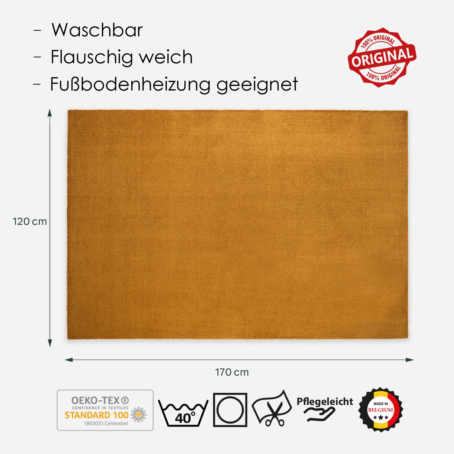 DomDeco Teppich Waschbarer Teppich FEEL Gold, 120 x 170 cm