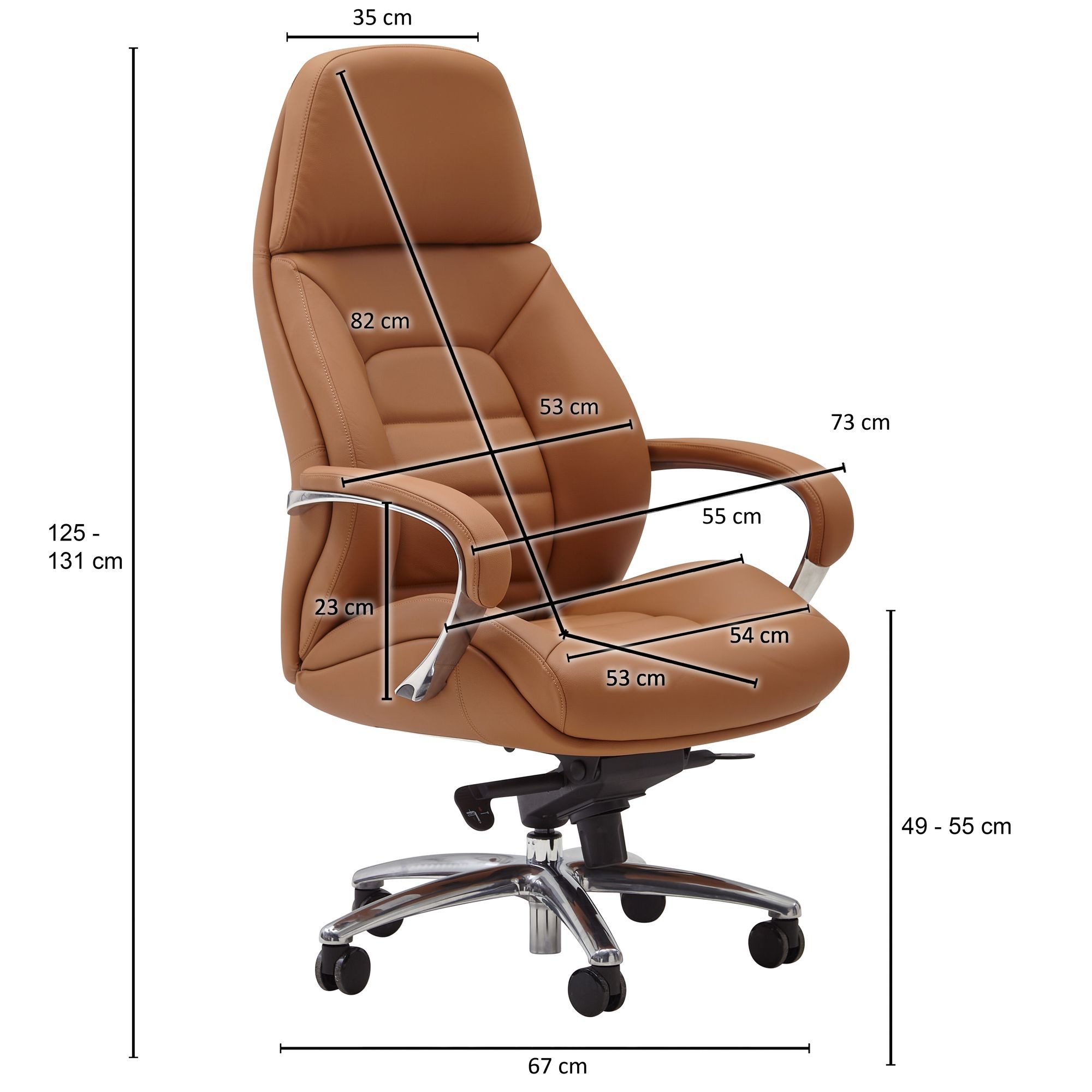 FINEBUY Chefsessel Bürostuhl Echtleder Caramel Ergonomisch XXL Drehstuhl 120 (Echtleder Caramel, Schreibtischstuhl bis 120 kg), Bürostuhl höhenverstellbar, Drehstuhl Wippfunktion